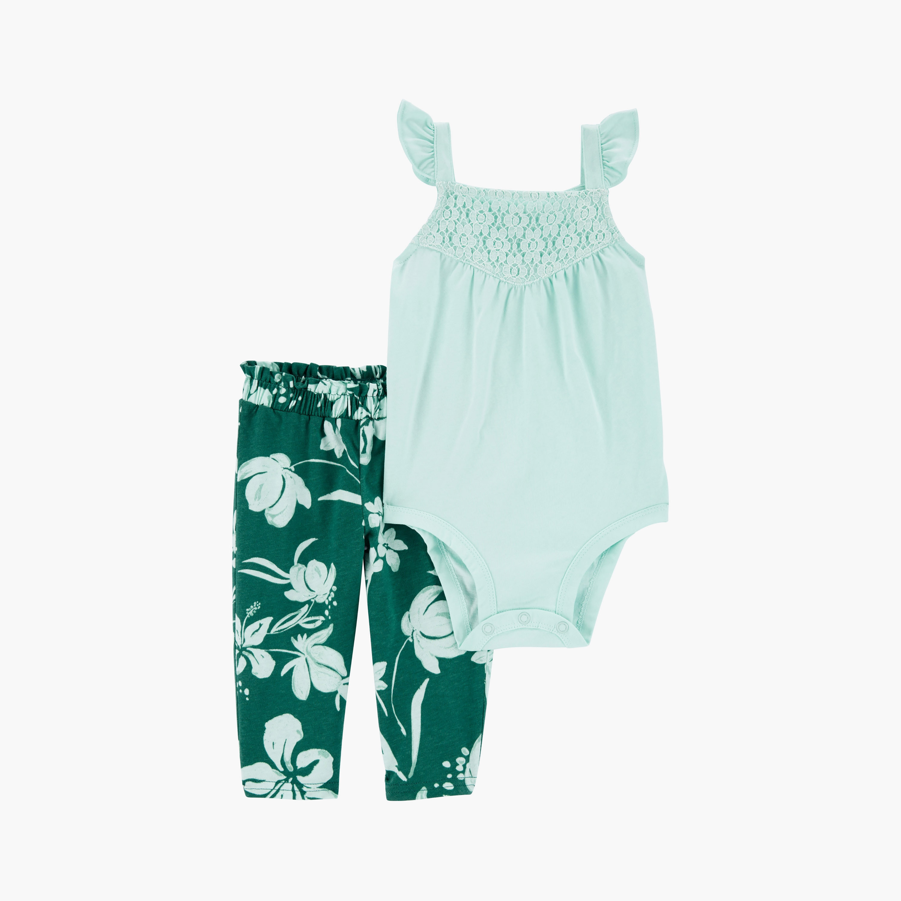 بودي سوت قطعتين بأكمام كاب وطبعات زهور مع بنطال ضيق من كارترز-baby-girls-clothing-setsandcoords-image-1