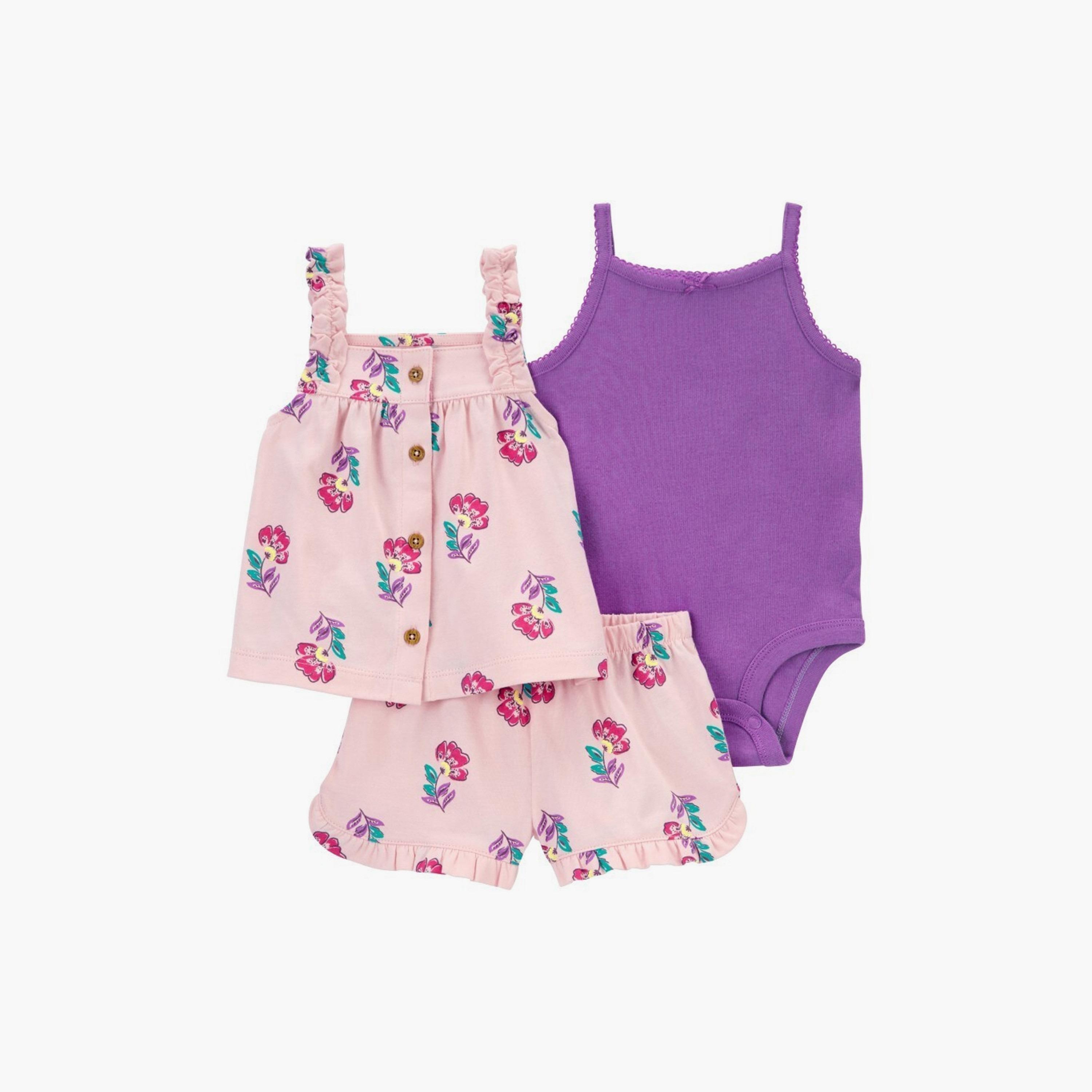 بودي سوت مطبوعة بدون أكمام مكونة من 3 قطع، بلوزة مع شورت من كارترز-girls-clothing-setsandcoords-image-1