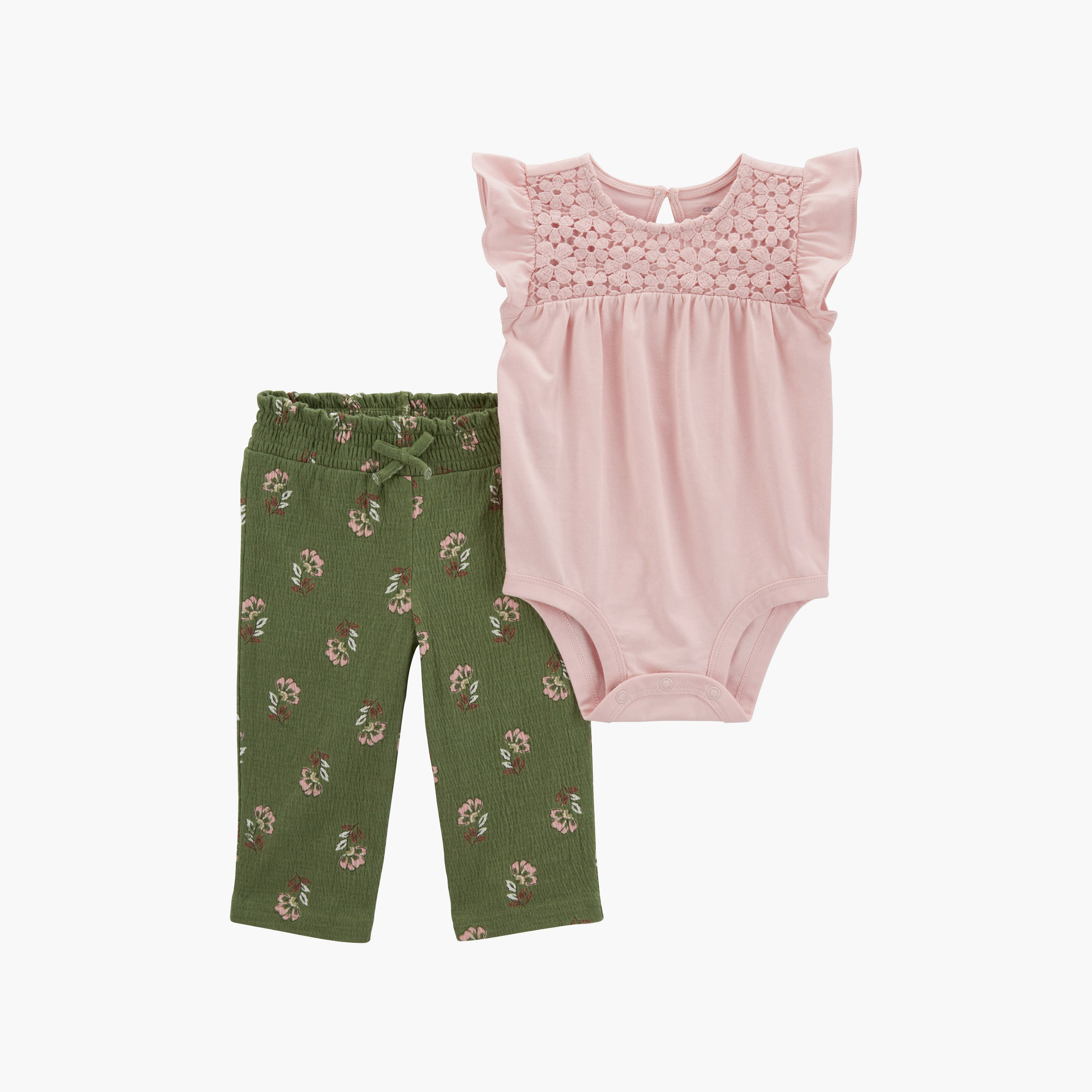 بودي سوت قطعتين بأكمام كاب وطبعات زهور مع بنطال من كارترز-baby-girls-clothing-setsandcoords-image-1