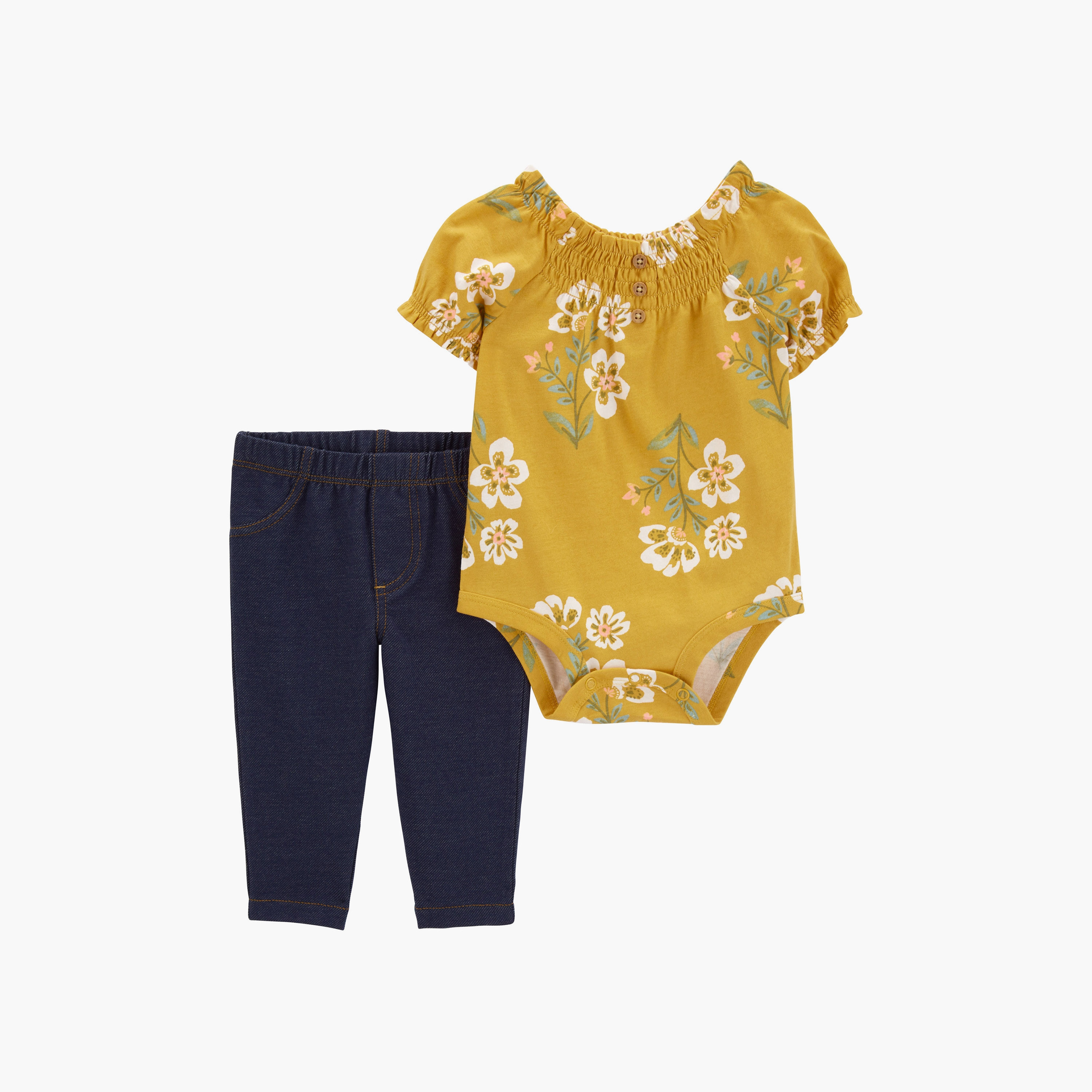 بودي سوت قطعتين بأكمام قصيرة وطبعات زهور مع بنطال من كارترز-baby-girls-clothing-setsandcoords-image-1