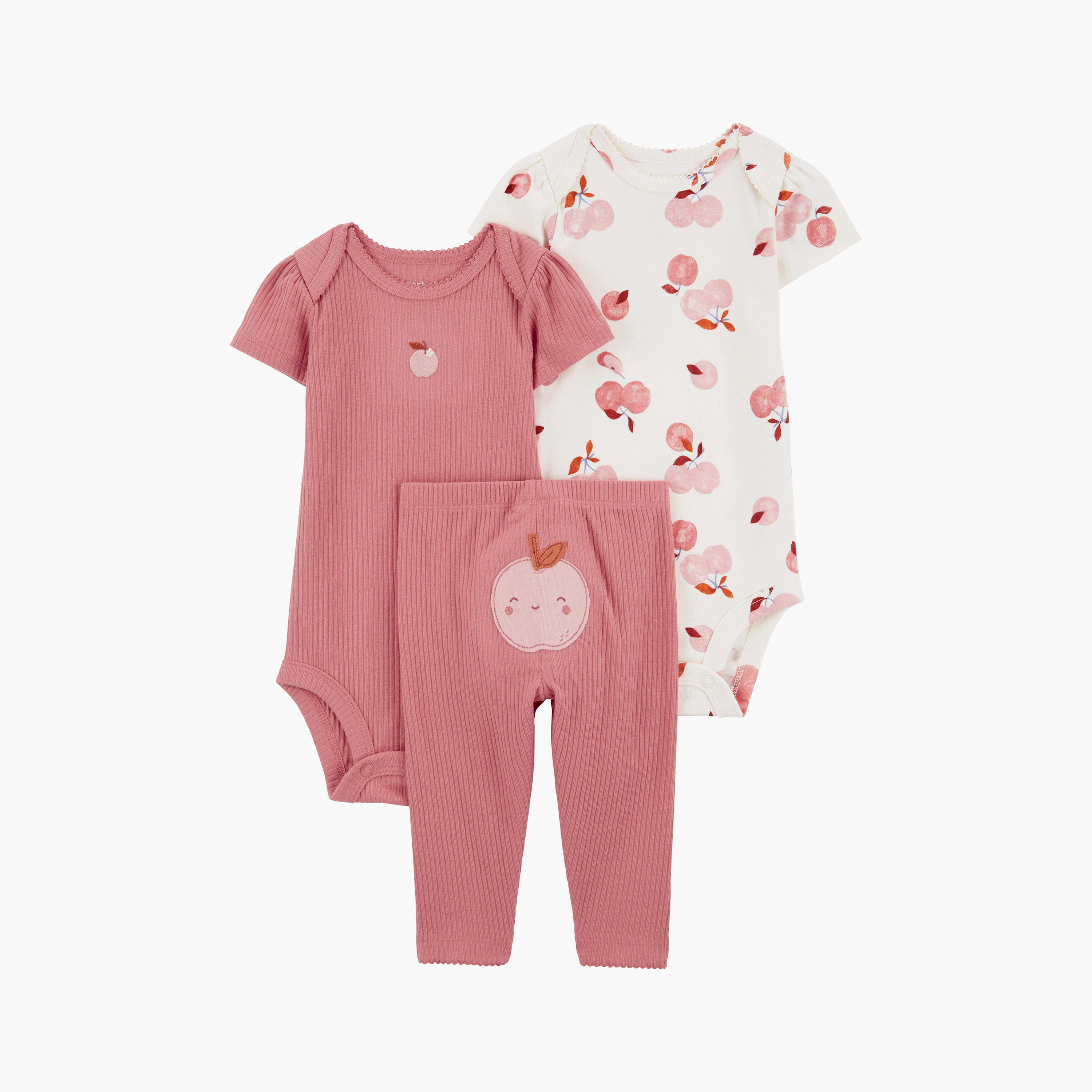 بودي سوت قطعتين بأكمام قصيرة وطبعة تفاح مع بنطال من كارترز-baby-girls-clothing-setsandcoords-image-1