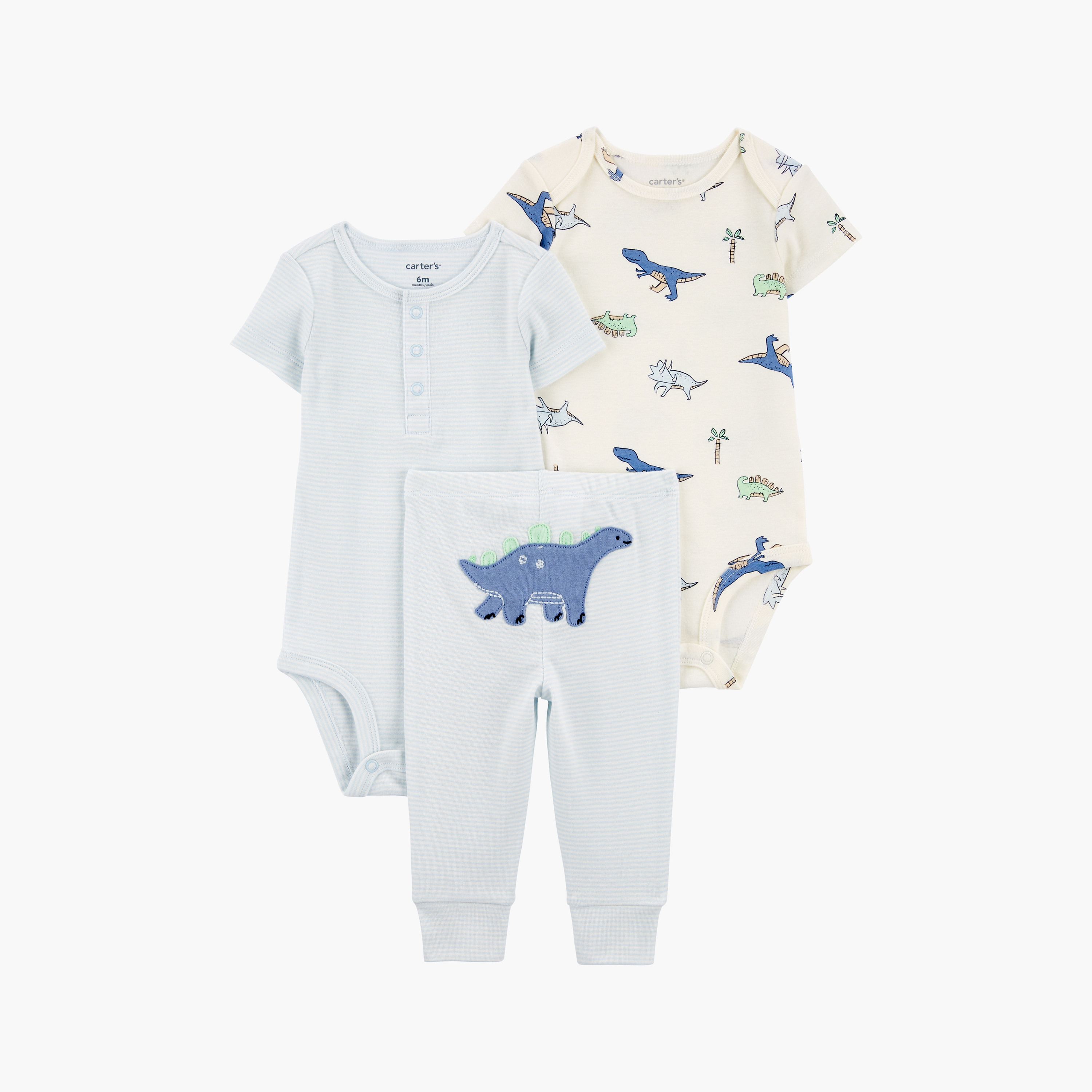 بودي سوت قطعتين بأكمام قصيرة وطبعة دينو مع بنطال ركض من كارترز-baby-boys-clothing-setsandcoords-image-1