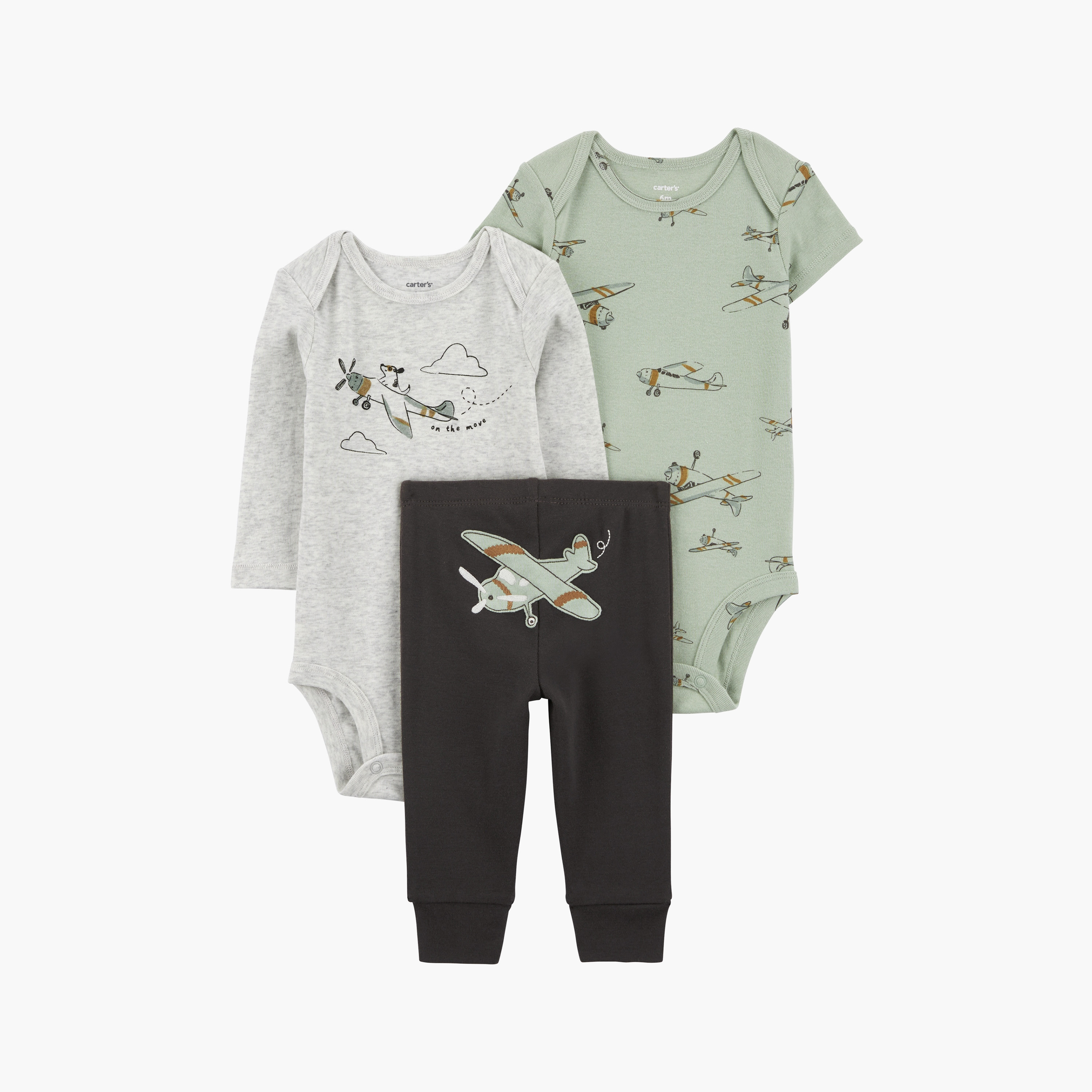 بودي سوت قطعتين بأكمام قصيرة وطبعة طائرة مع بنطال ركض من كارترز-baby-boys-clothing-setsandcoords-image-1