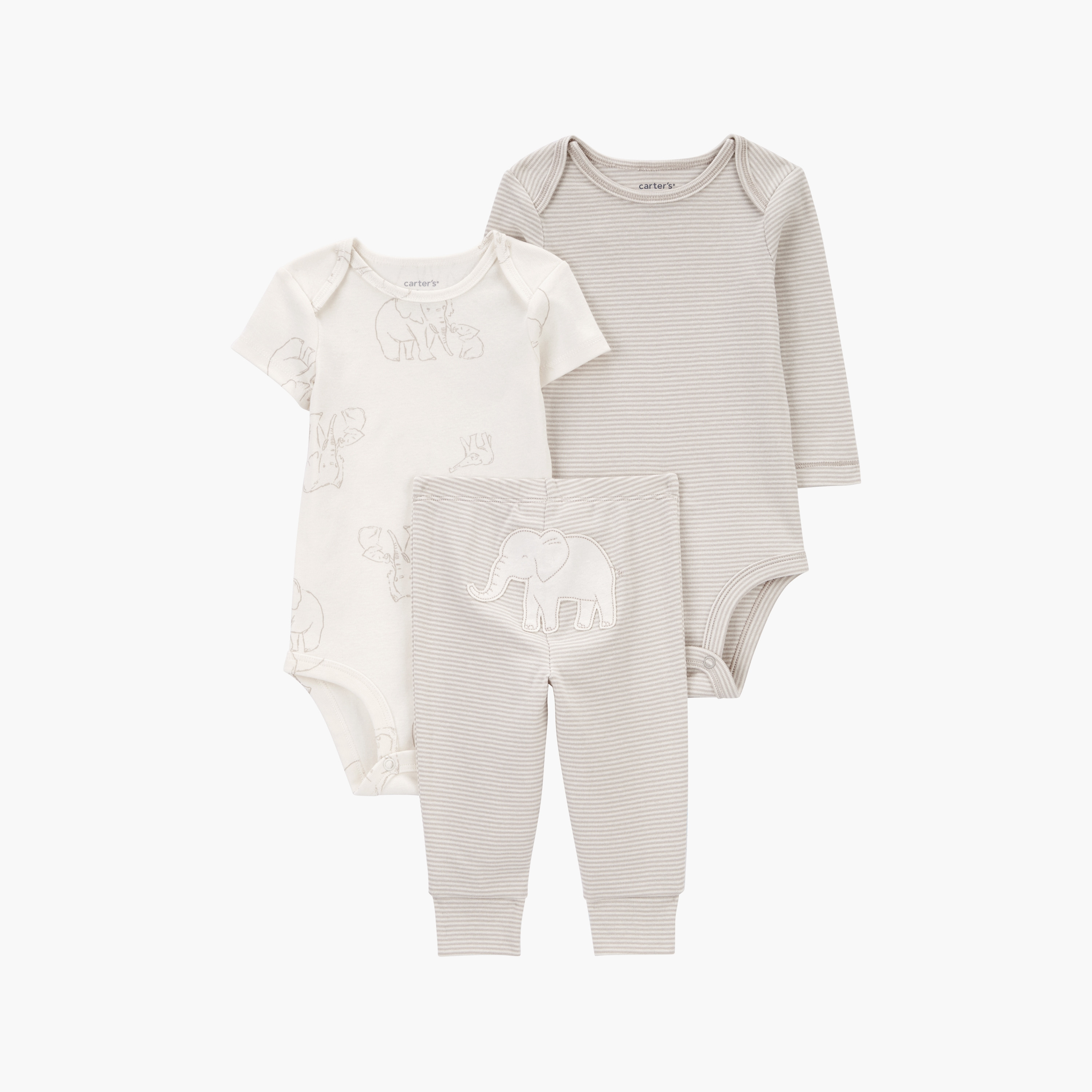 بودي سوت قطعتين بأكمام قصيرة وطبعة فيل مع بنطال ركض من كارترز-baby-boys-clothing-setsandcoords-image-1