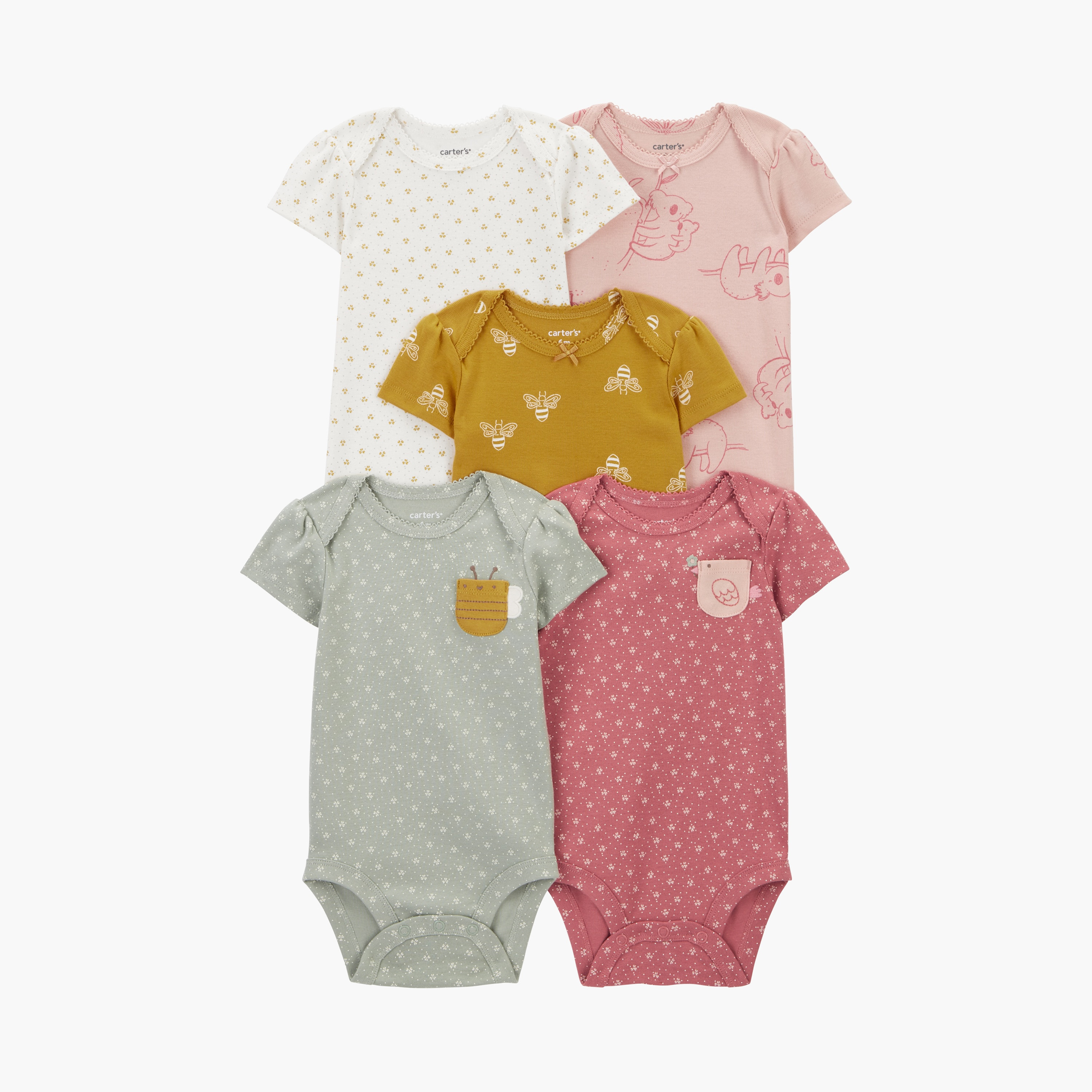 بودي سوت بأكمام قصيرة مطبوعة 5 قطع من كارترز-baby-girls-clothing-bodysuits-image-1