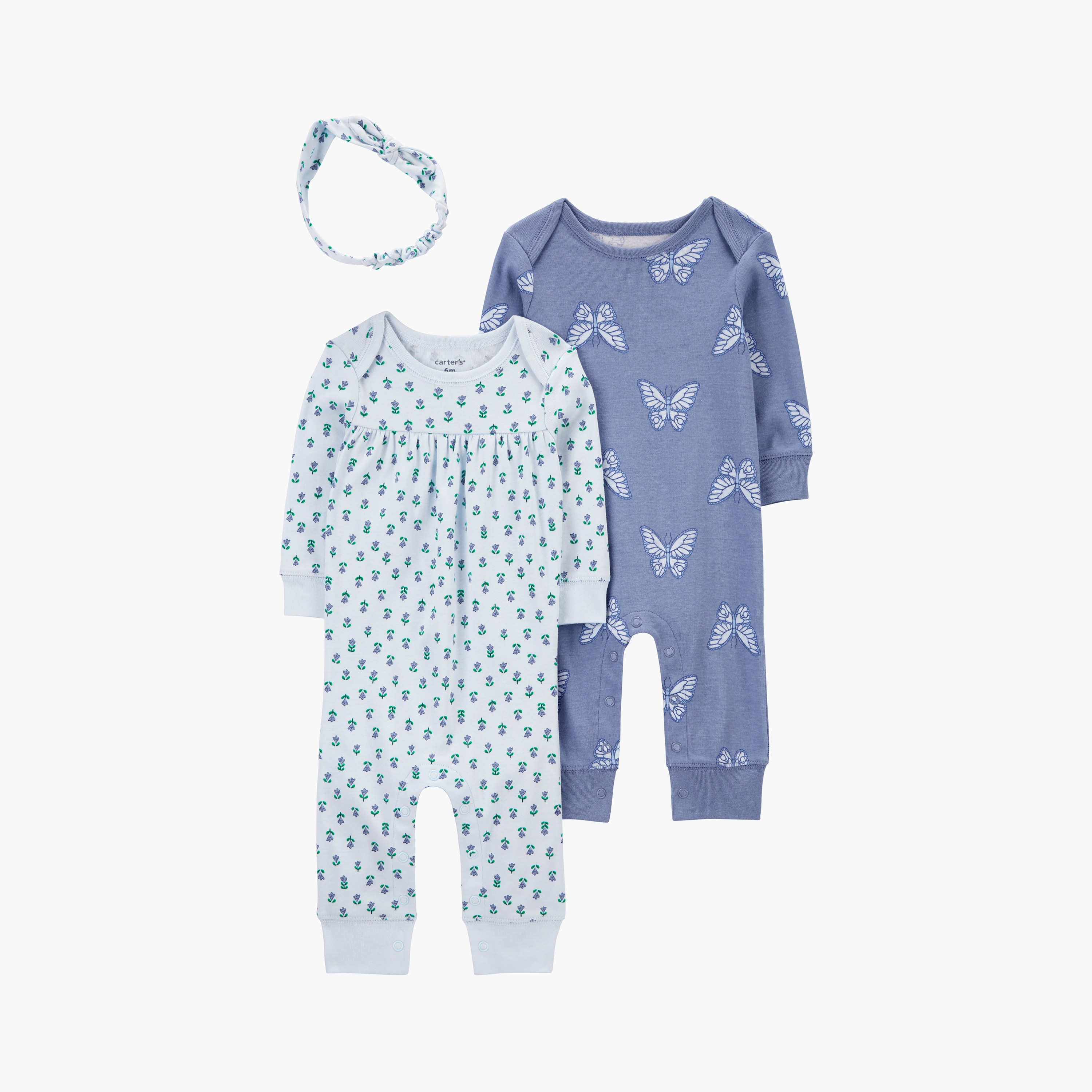 رومبير قطعتين بأكمام طويلة وطبعة فراشة مع عصابة رأس من كارترز-baby-girls-clothing-rompers-image-1