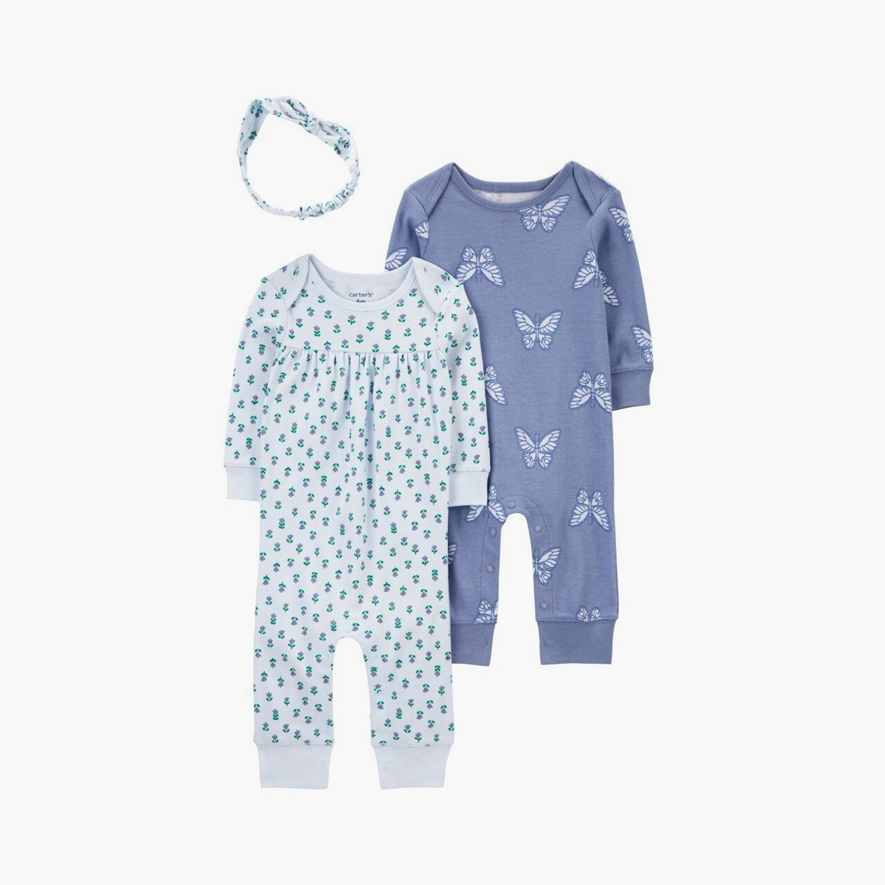 جمبسوت مطبوع بأكمام طويلة من قطعتين مع عصابة رأس من كارترز-baby-girls-clothing-dressesandjumpsuits-image-1