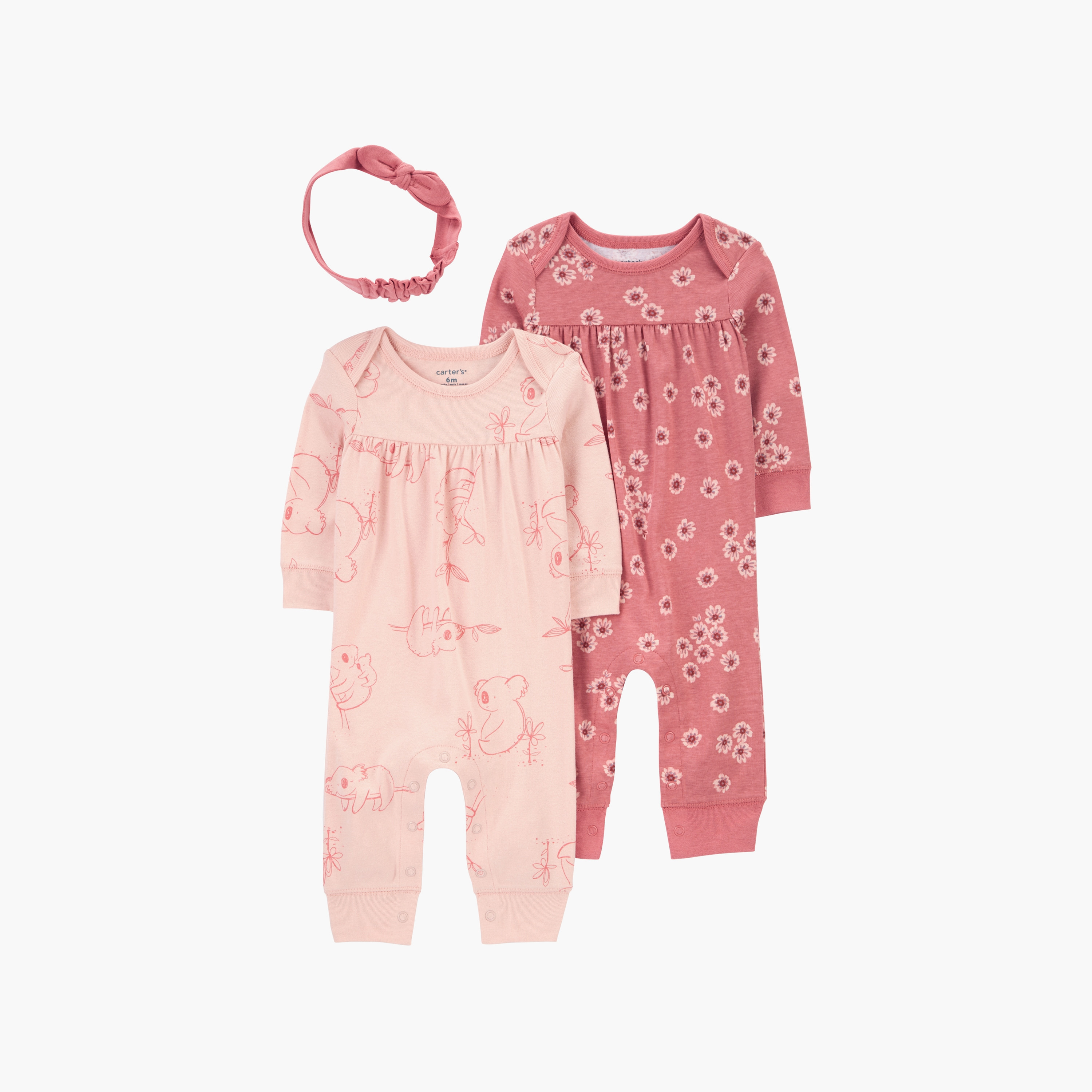 رومبير قطعتين بأكمام طويلة وطبعة زهور مع عصابة رأس من كارترز-baby-girls-clothing-rompers-image-1