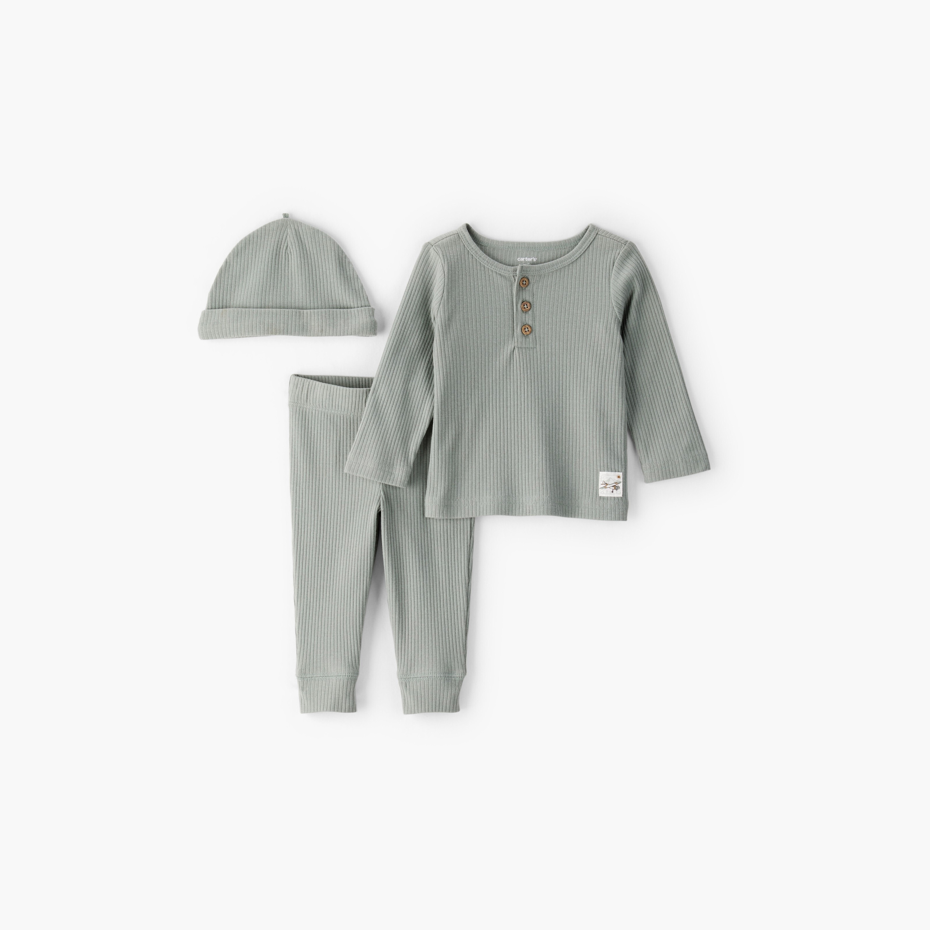 طقم من 3 قطع، بلوزة بأكمام طويلة، بنطلون مع قبعة من كارترز-boys-clothing-setsandcoords-image-1