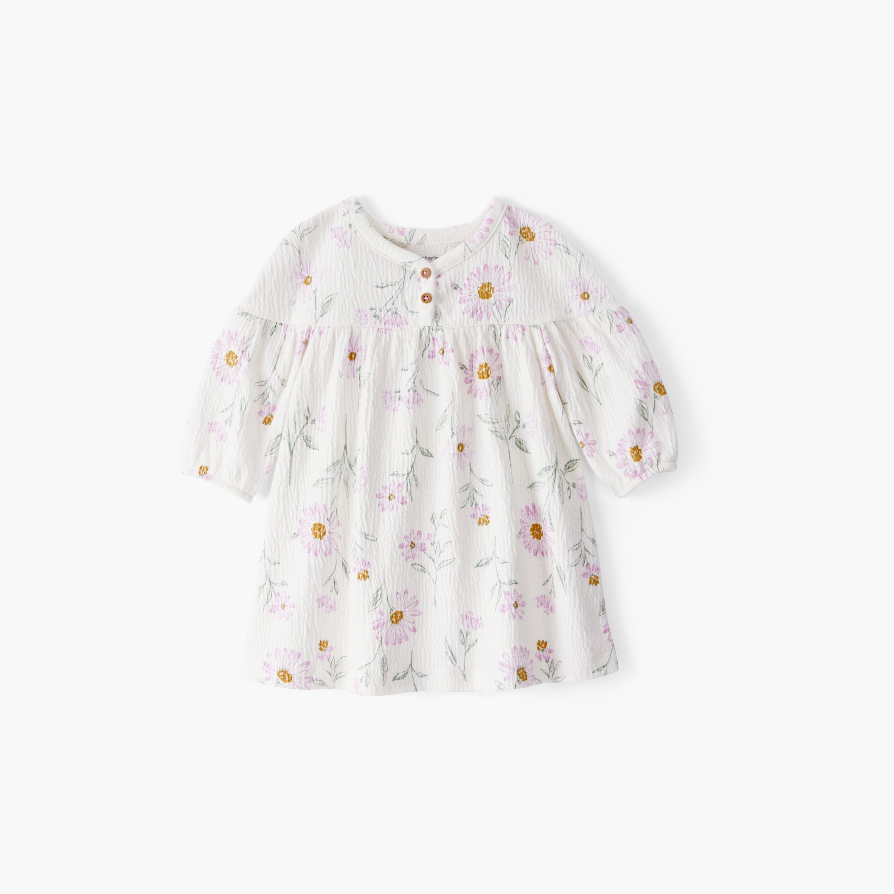 فستان بأكمام طويلة مطبوع عليه زهور مع غطاء حفاضات من كارترز-girls-clothing-dressesandjumpsuits-image-1