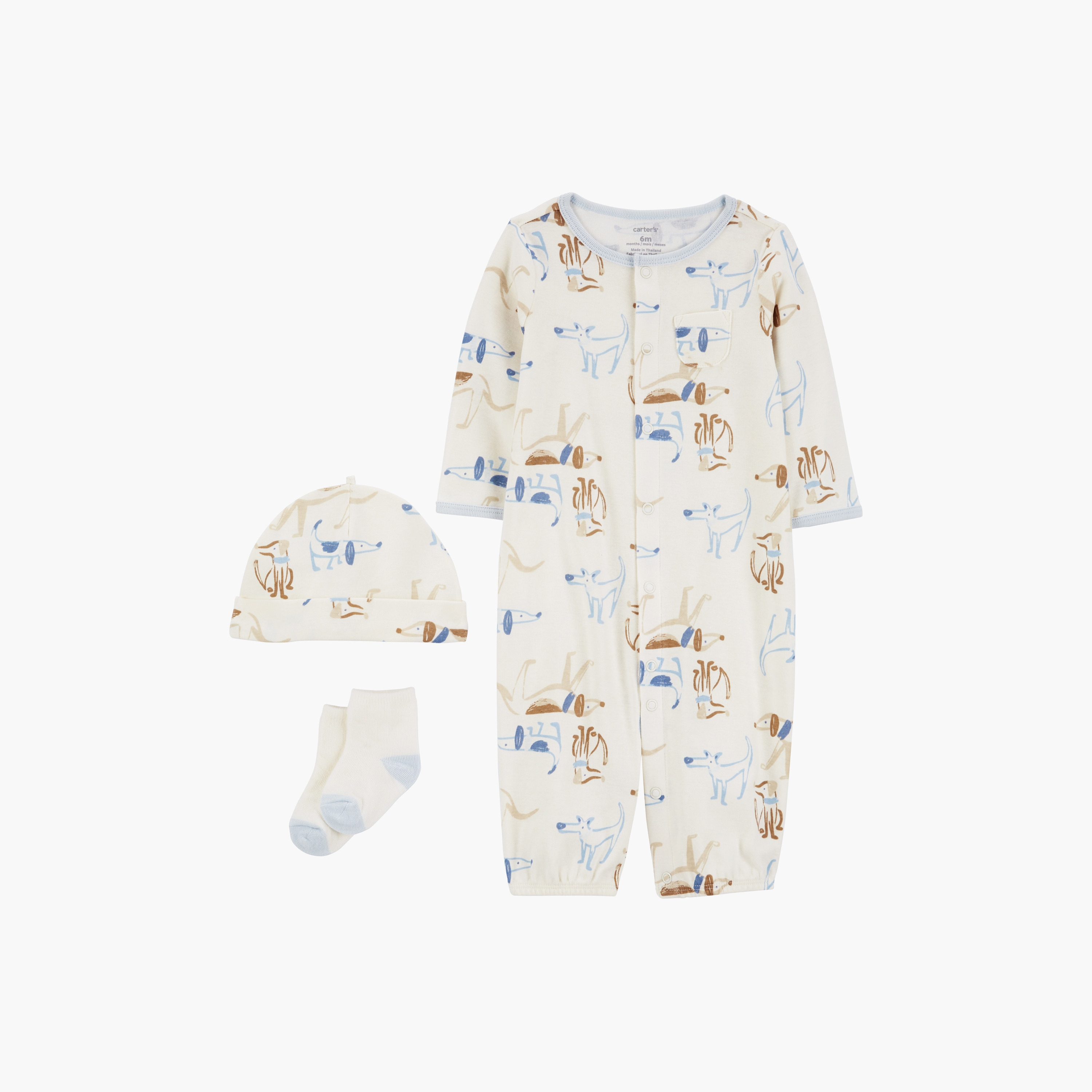 رومبير بأكمام طويلة وطبعة كلب 3 قطع ، وقبعة مع زوج من الجوارب من كارترز-baby-boys-clothing-setsandcoords-image-1