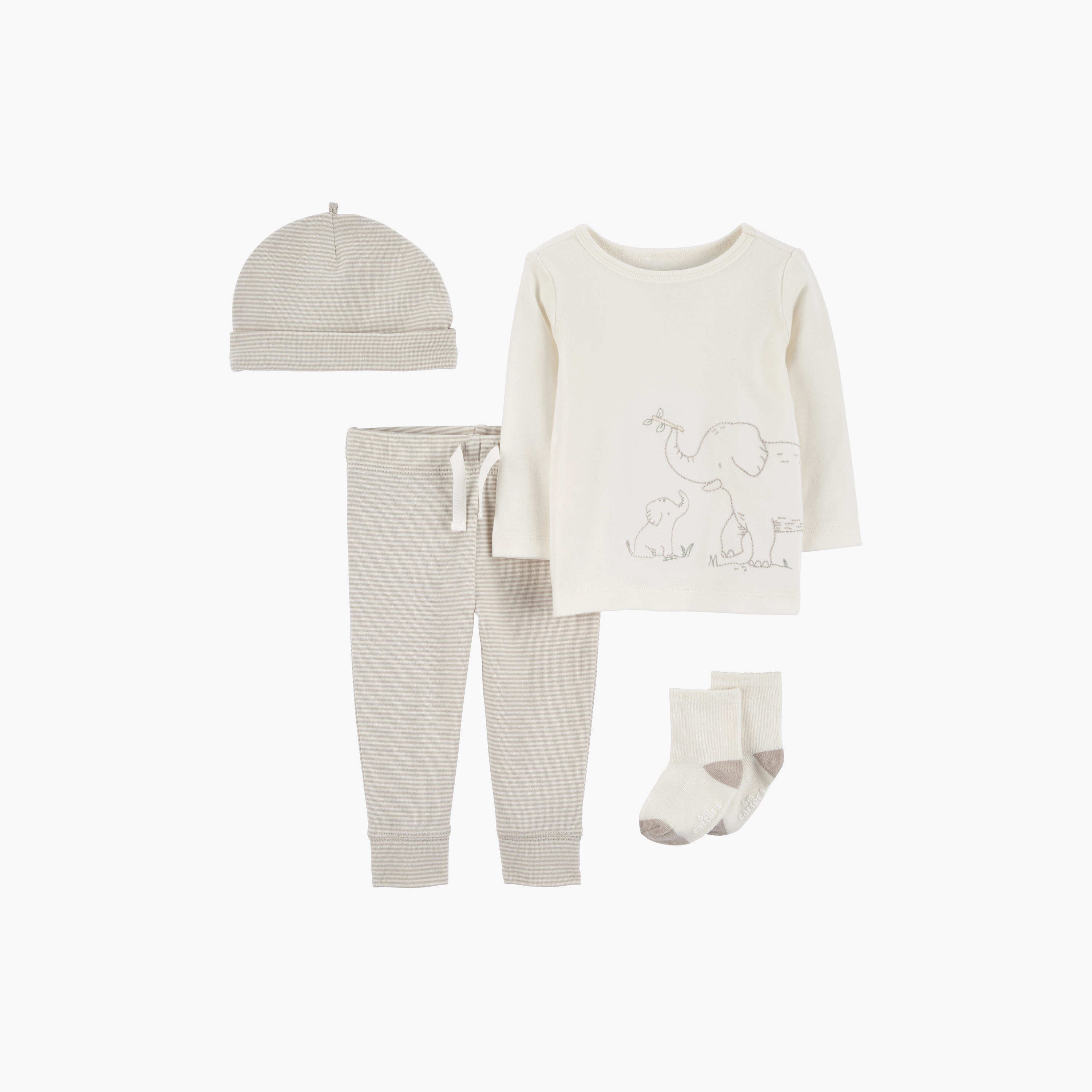 رومبير بأكمام طويلة مخطط 4 قطع وبنطلون ضيق وقبعة مع زوج من الجوارب من كارترز-baby-girls-clothing-setsandcoords-image-1