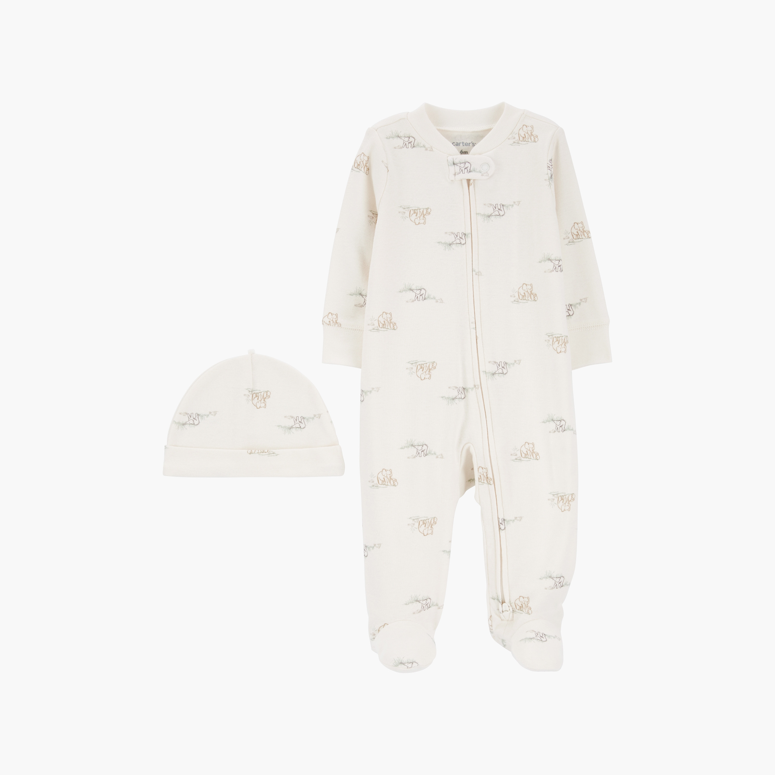 بدلة نوم قطعتين بأكمام طويلة وطبعة فيل مع قبعة من كارترز-baby-girls-clothing-nightwear-sleepsuits-image-1