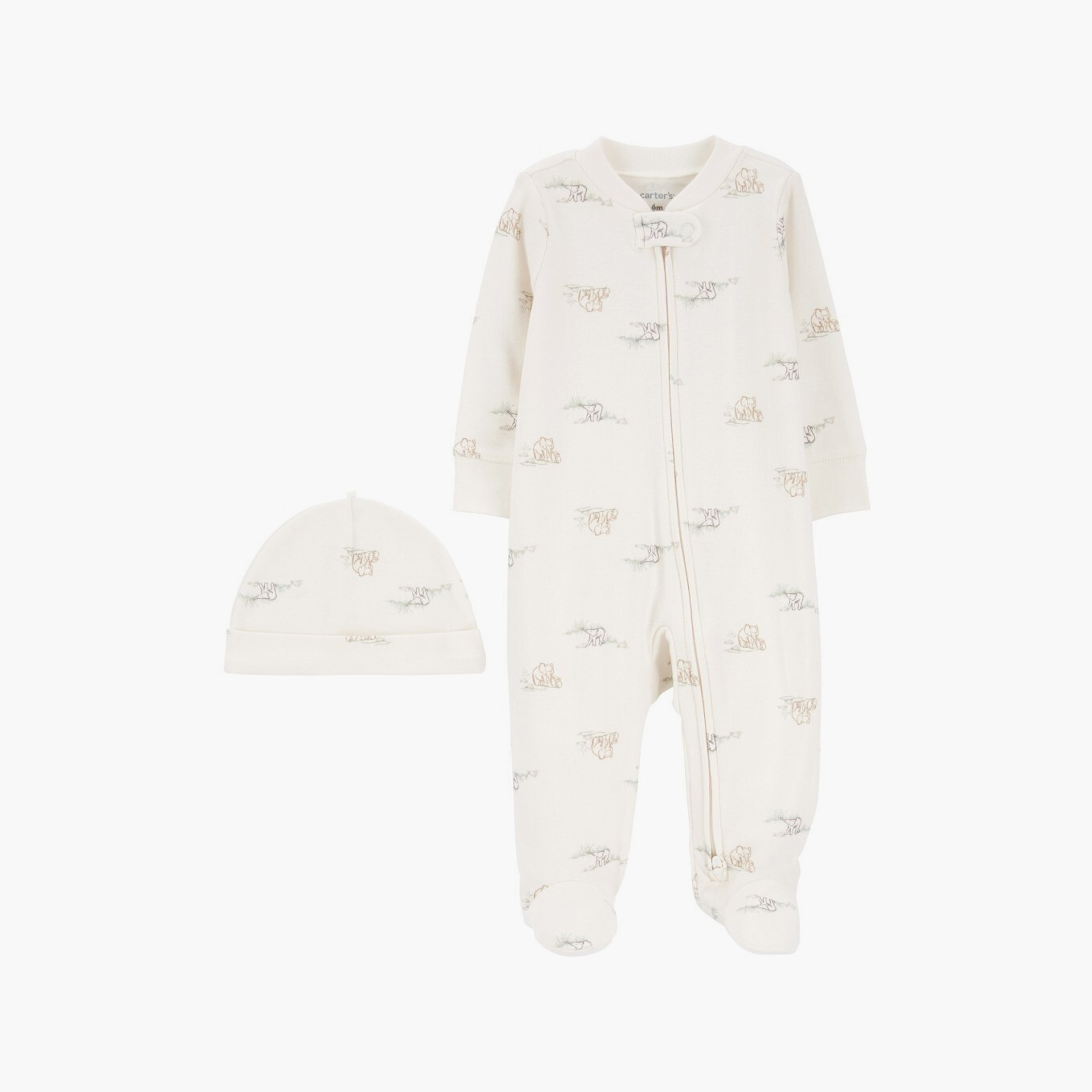 بدلة نوم مطبوعة بأكمام طويلة مع قبعة من كارترز-baby-girls-clothing-nightwear-sleepsuits-image-1