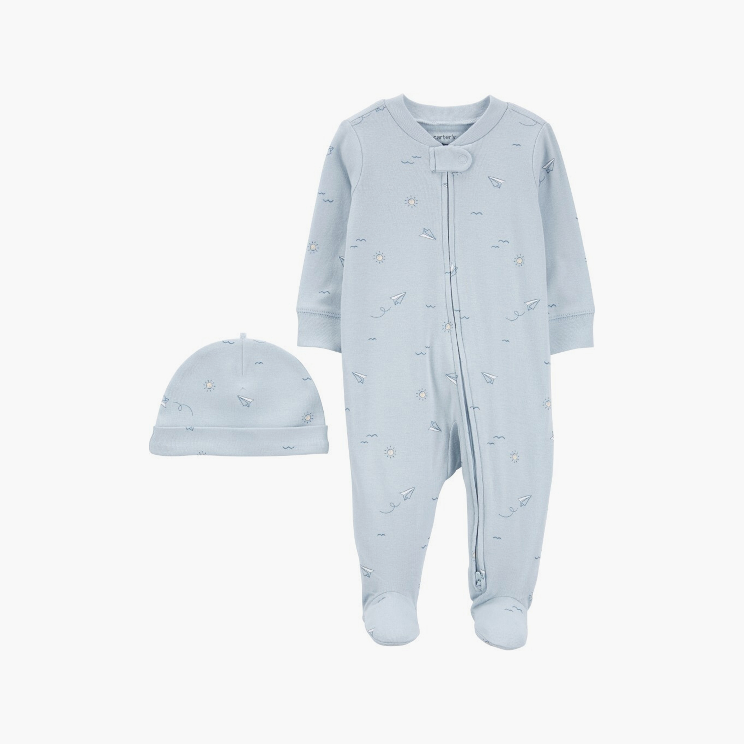 بدلة نوم مطبوعة بأكمام طويلة مع قبعة من كارترز-baby-girls-clothing-nightwear-sleepsuits-image-1