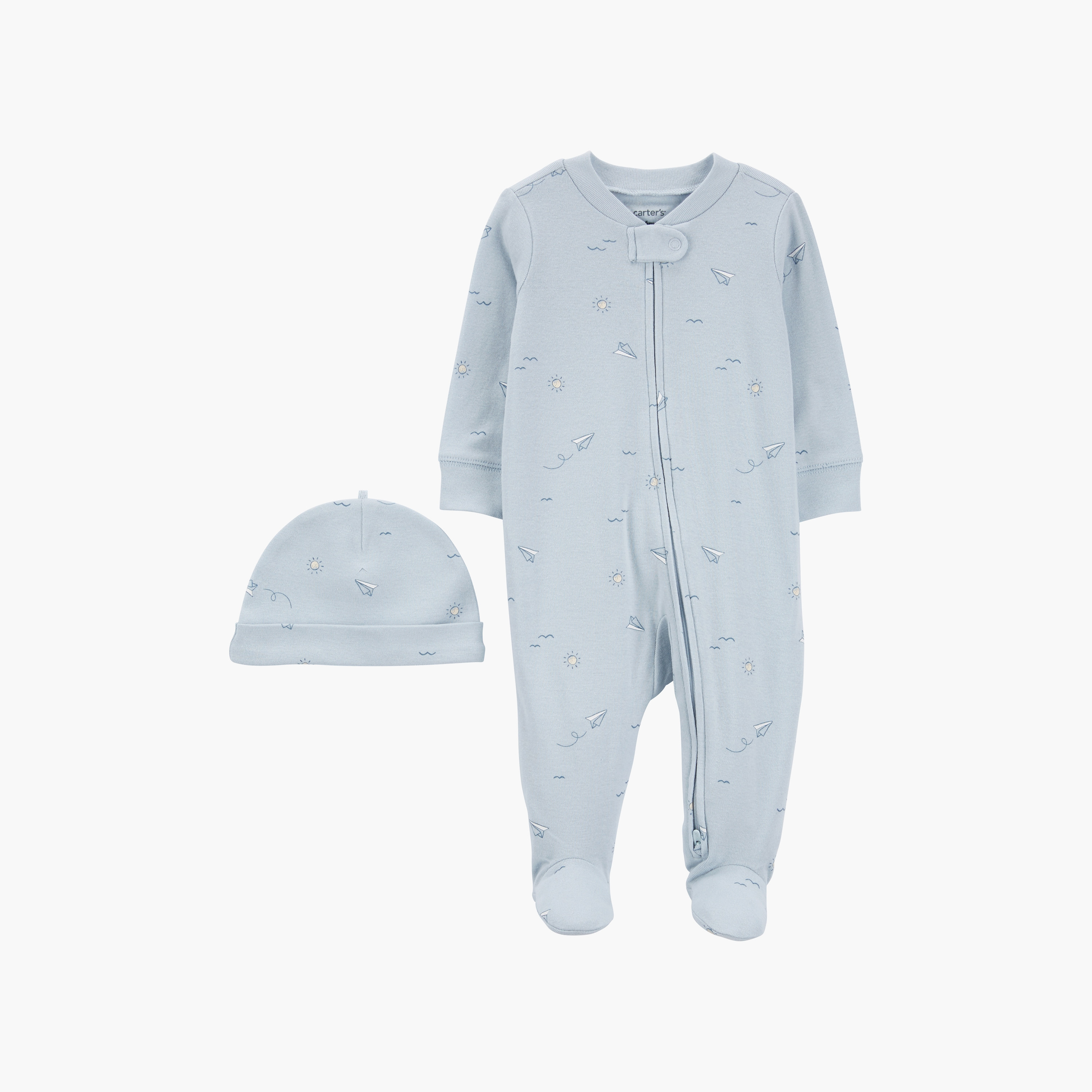 بدلة نوم قطعتين بأكمام طويلة وطبعة طائرة مع قبعة من كارترز-baby-boys-clothing-nightwear-sleepsuits-image-1