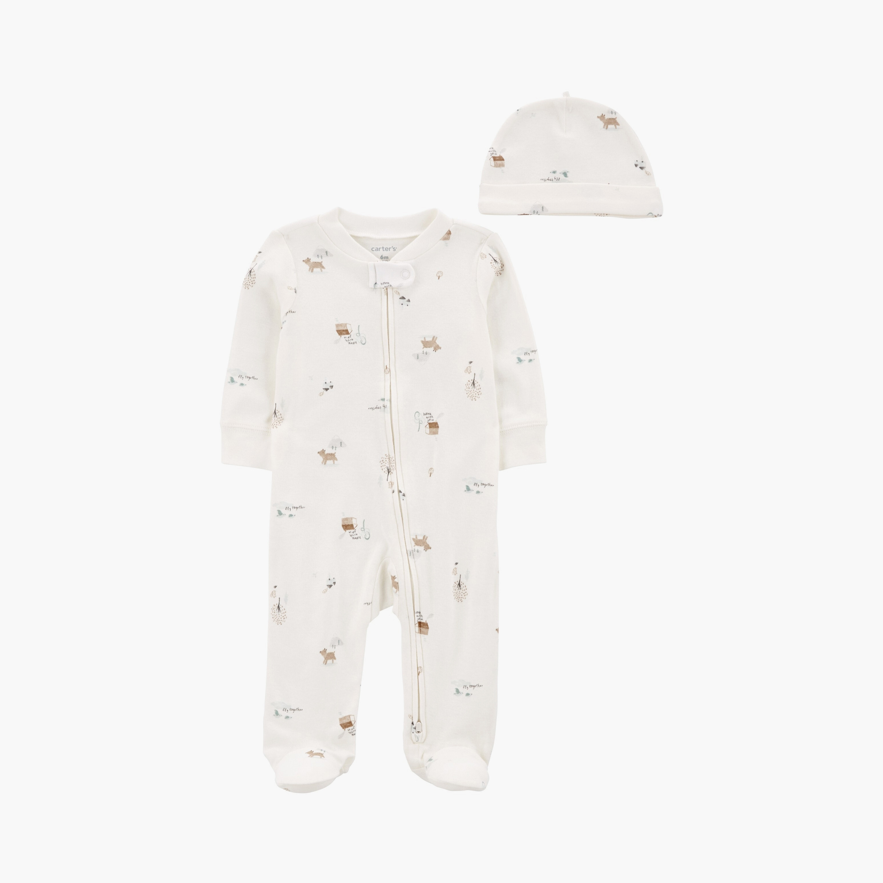 بدلة نوم مطبوعة بأكمام طويلة مع قبعة من كارترز-baby-boys-clothing-nightwear-sleepsuits-image-1