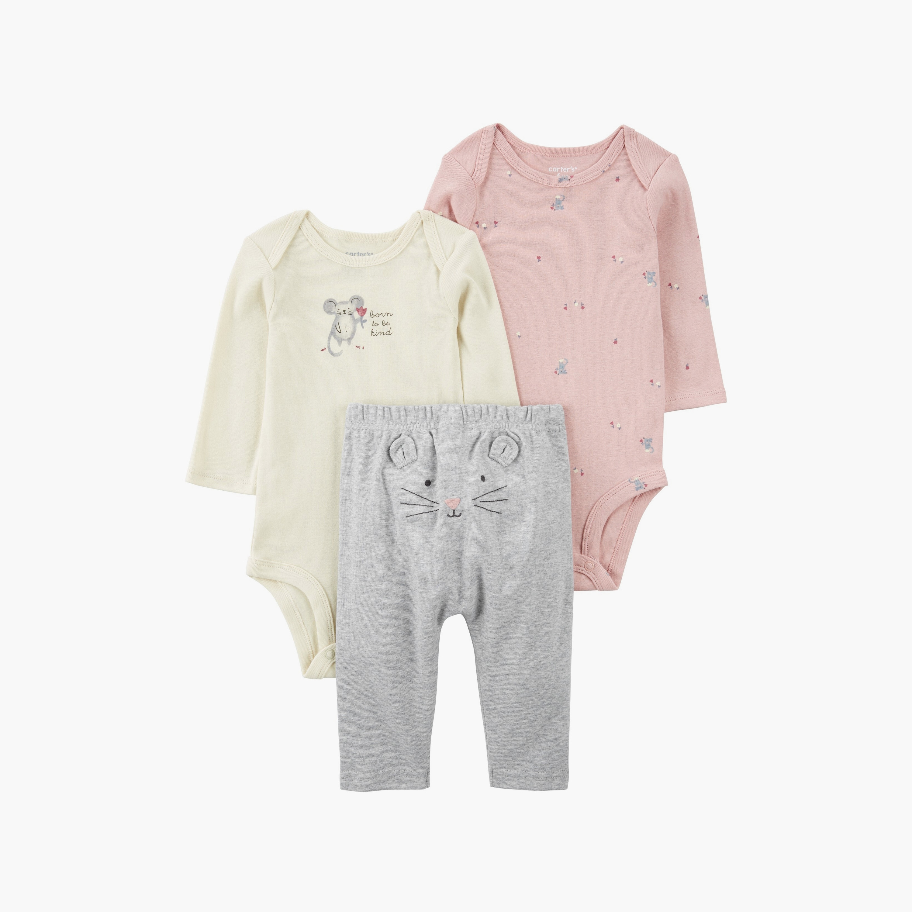 بودي سوت مطبوعة بأكمام طويلة من قطعتين مع تربيتات من كارترز-girls-clothing-setsandcoords-image-1