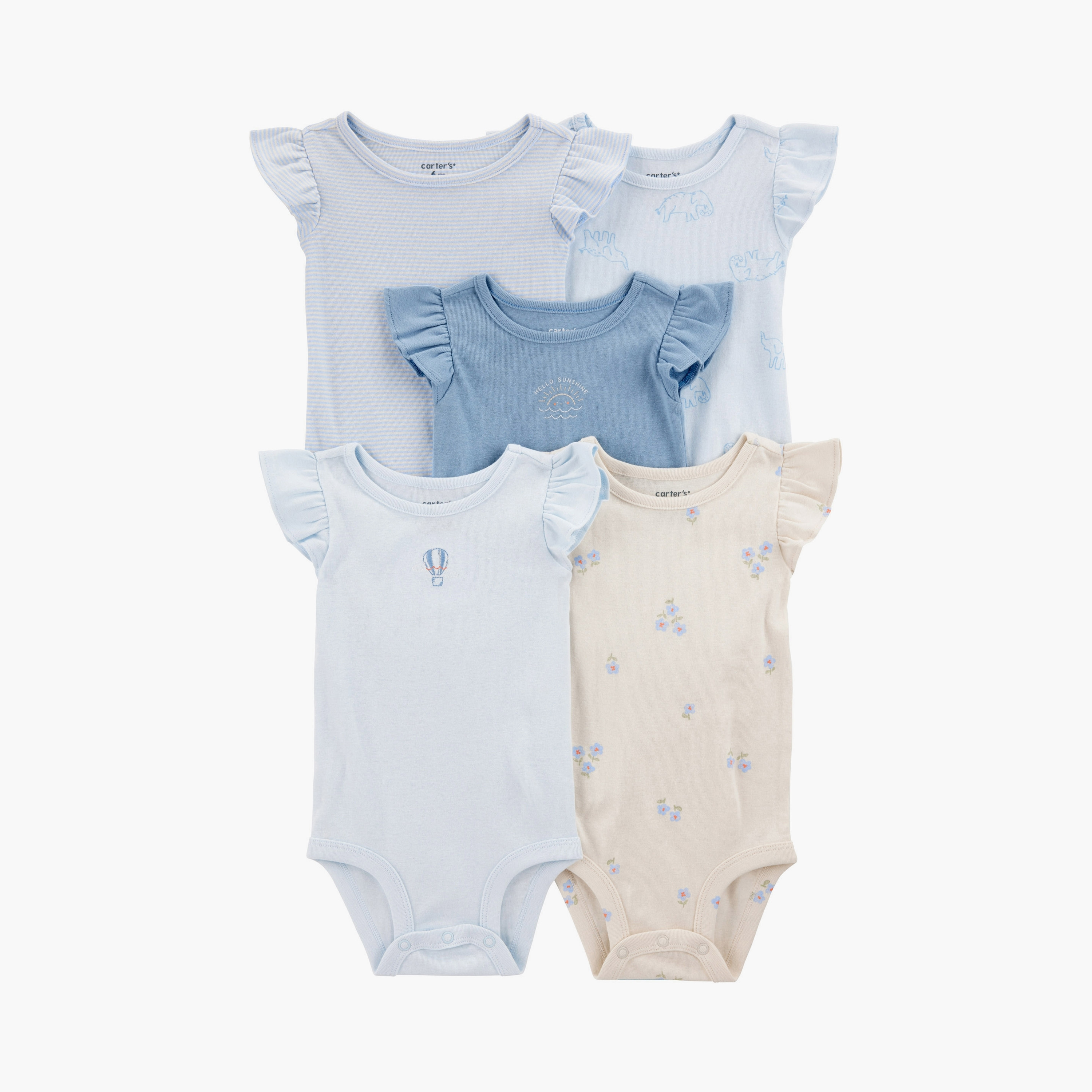 بودي سوت مكونة من 5 قطع بطبعات زهور وأكمام قصيرة من كارترز-baby-girls-clothing-bodysuits-image-1