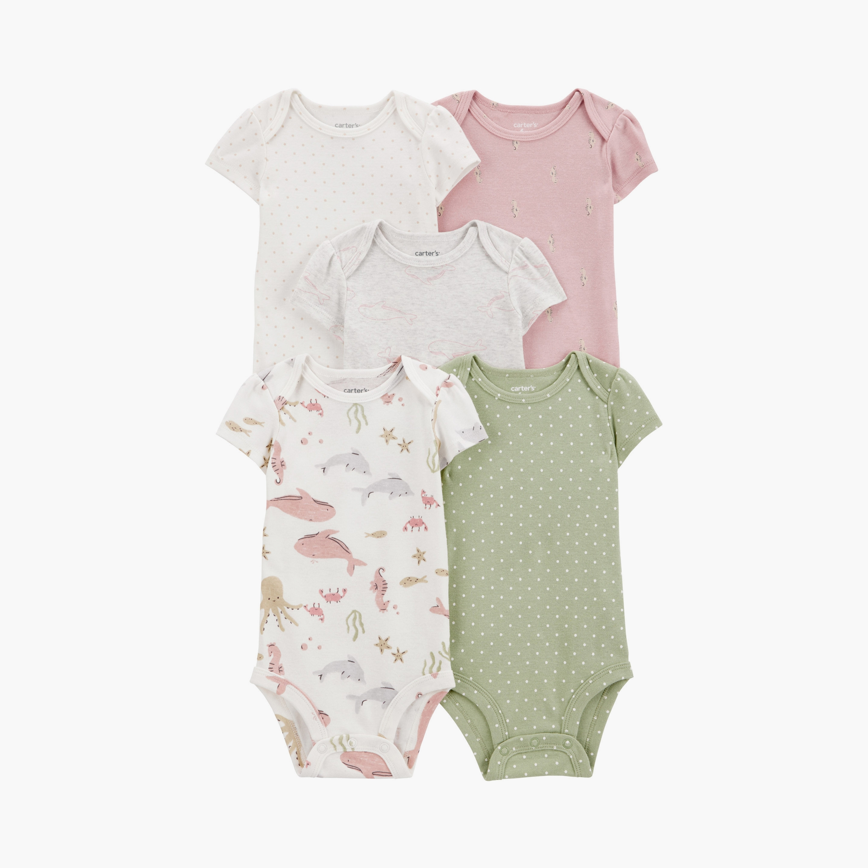 بودي سوت مطبوعة ذات الأكمام القصيرة مكونة من 5 قطع من كارترز-baby-girls-clothing-bodysuits-image-1