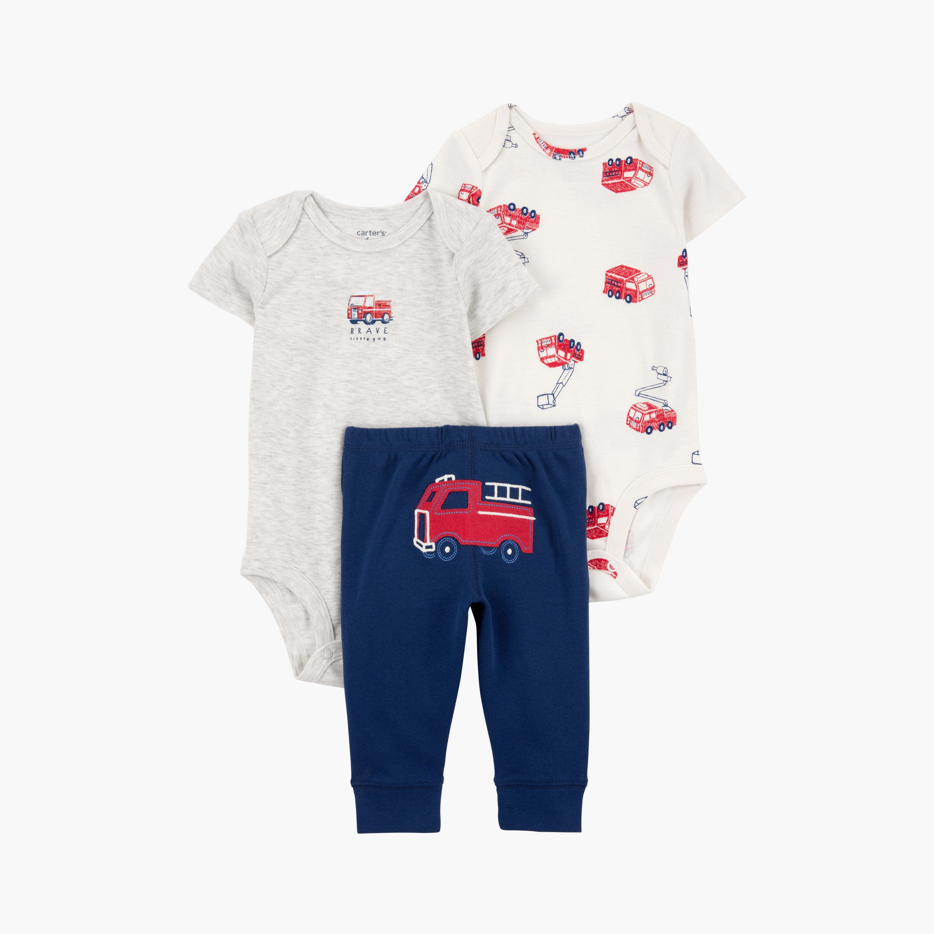بودي سوت مكون من 3 قطع بطبعة شاحنة إطفاء بأكمام قصيرة مع بنطلون ركض من كارترز-baby-boys-clothing-setsandcoords-image-1