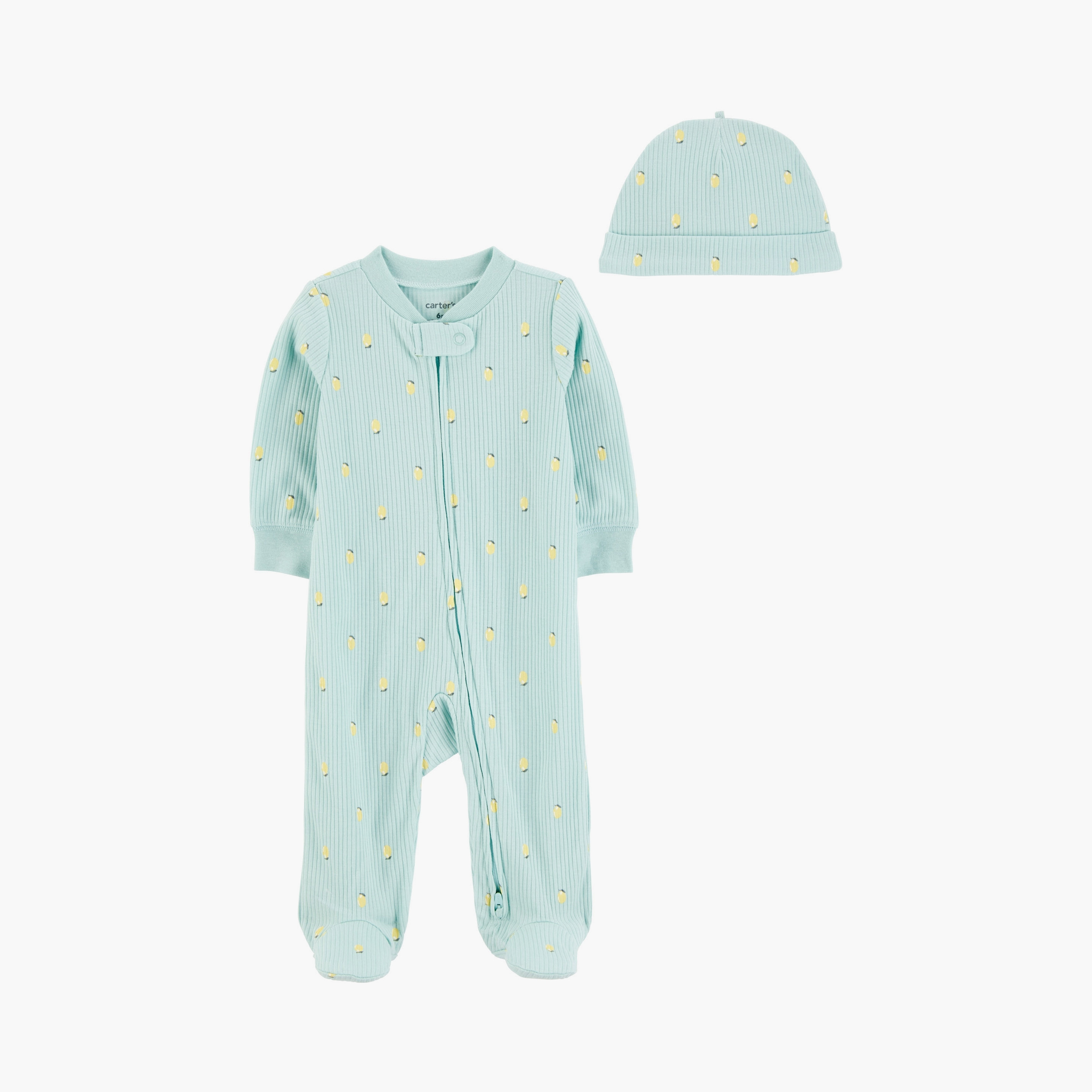 بدلة نوم مطبوعة بأكمام طويلة مع قبعة من كارترز-baby-girls-clothing-nightwear-sleepsuits-image-1
