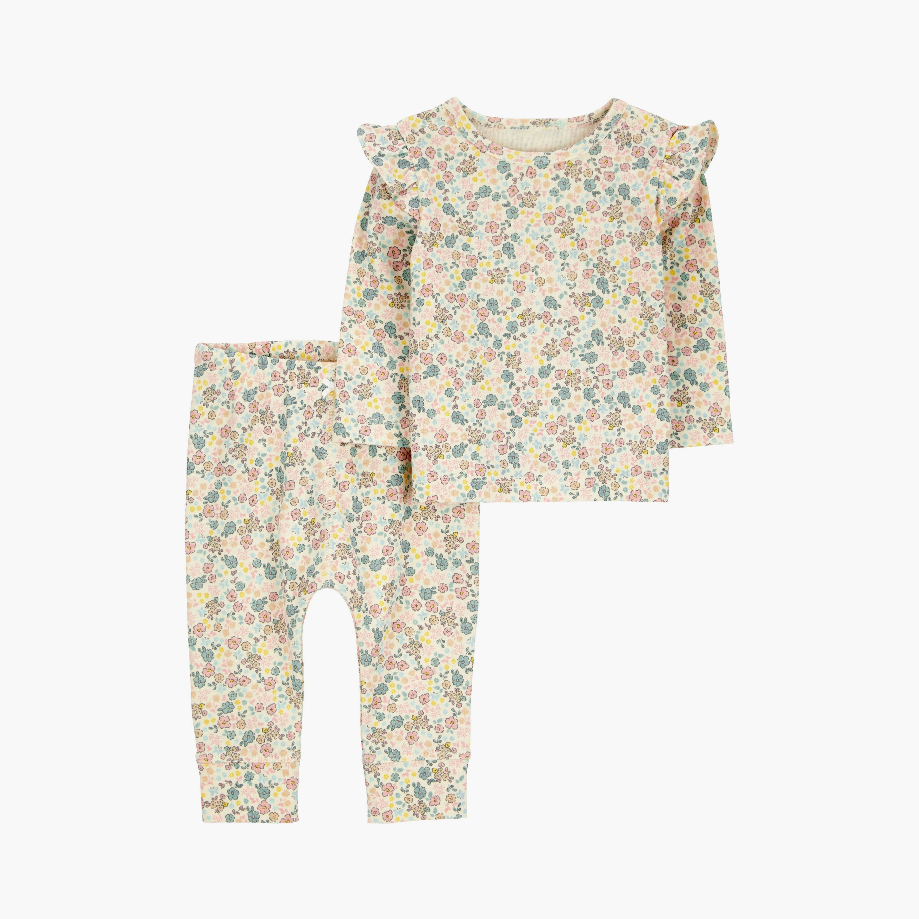 تي شيرت مكون من قطعتين بطبعة زهور بأكمام طويلة وبنطلون من كارترز-baby-girls-clothing-setsandcoords-image-1