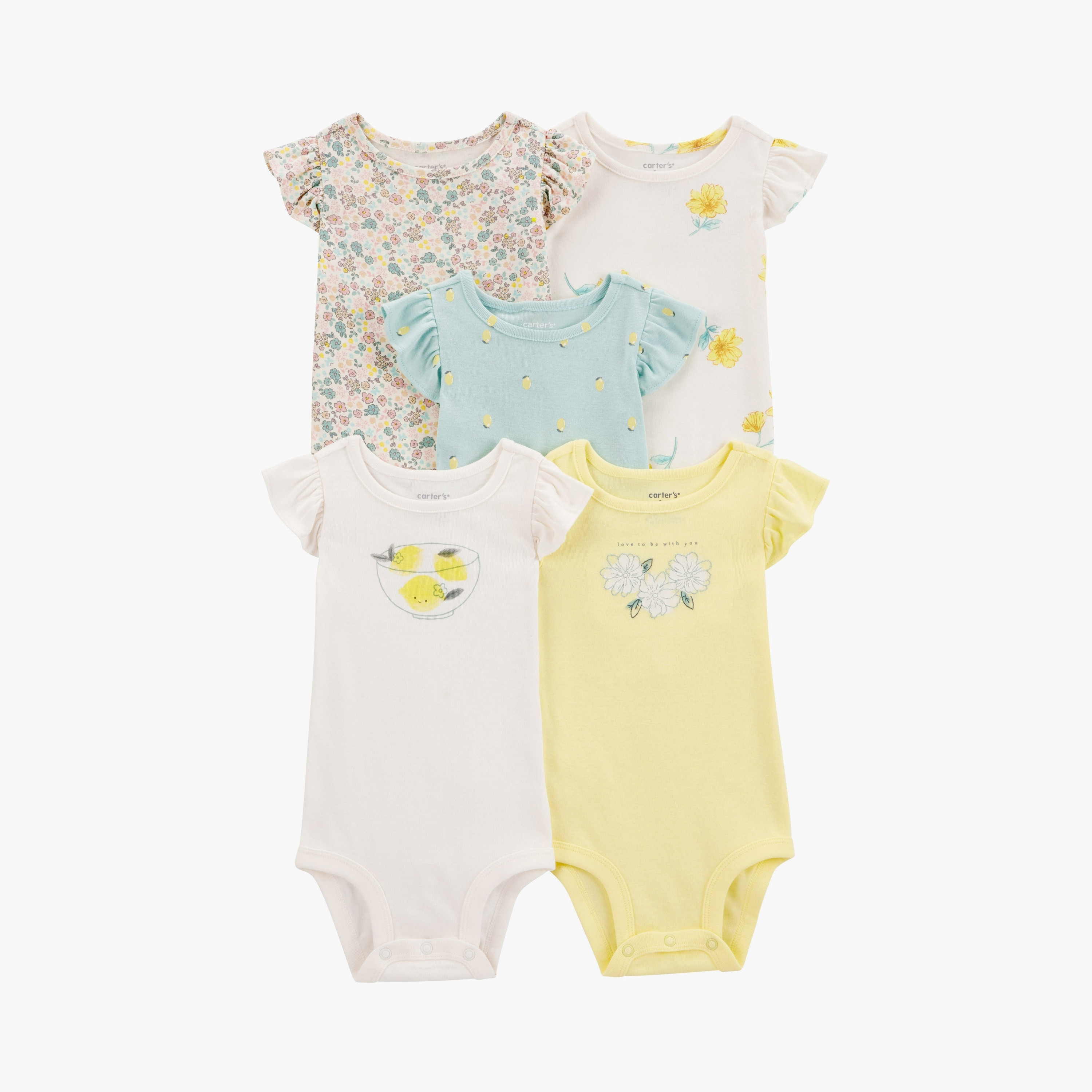 بودي سوت مكونة من 5 قطع مزينة بالزهور بأكمام قصيرة من كارترز-baby-girls-clothing-bodysuits-image-1