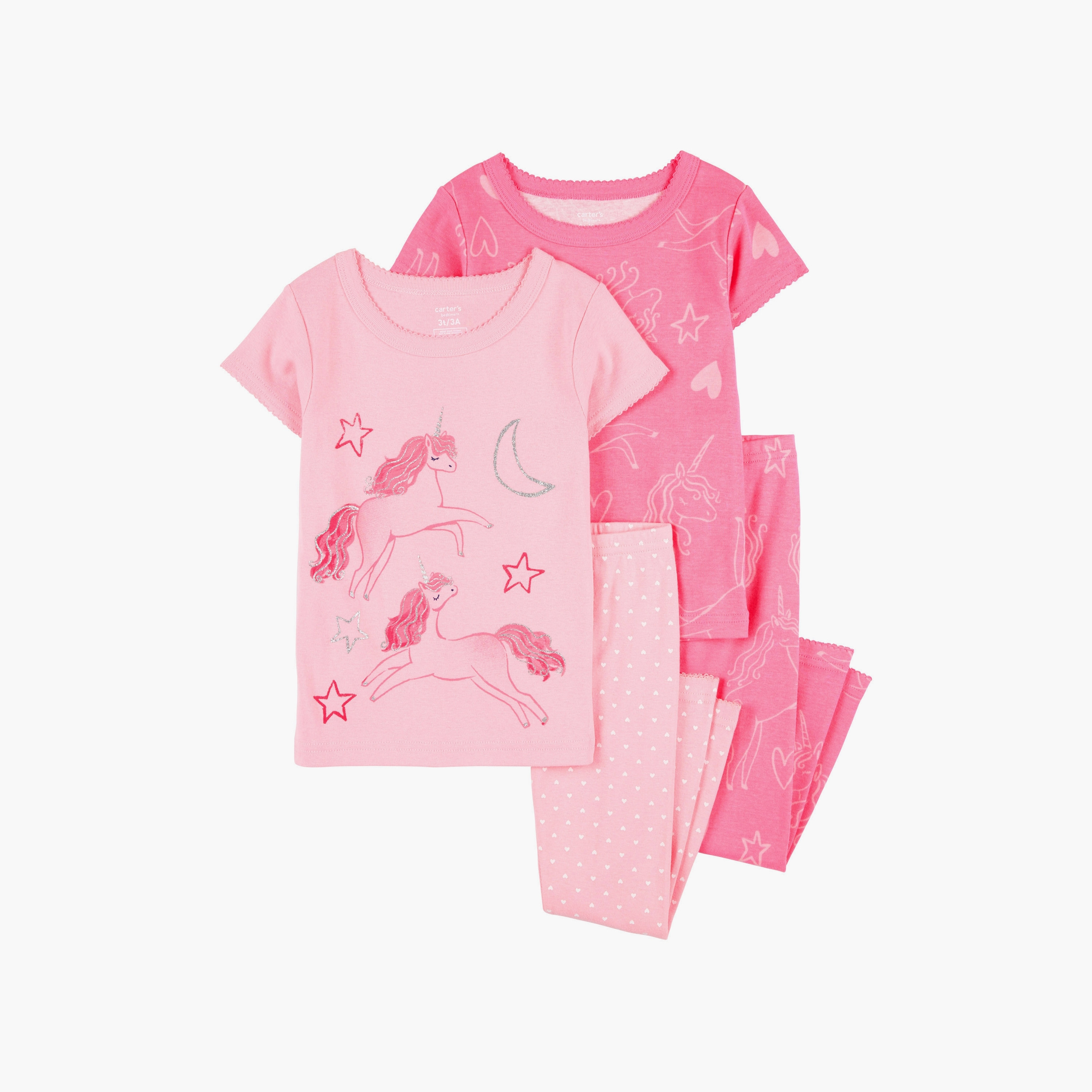 طقم بيجاما مكون من قطعتين مكون من تي شيرت بأكمام قصيرة بطبعة يونيكورن من كارترز-baby-girls-clothing-nightwear-pyjamasets-image-1