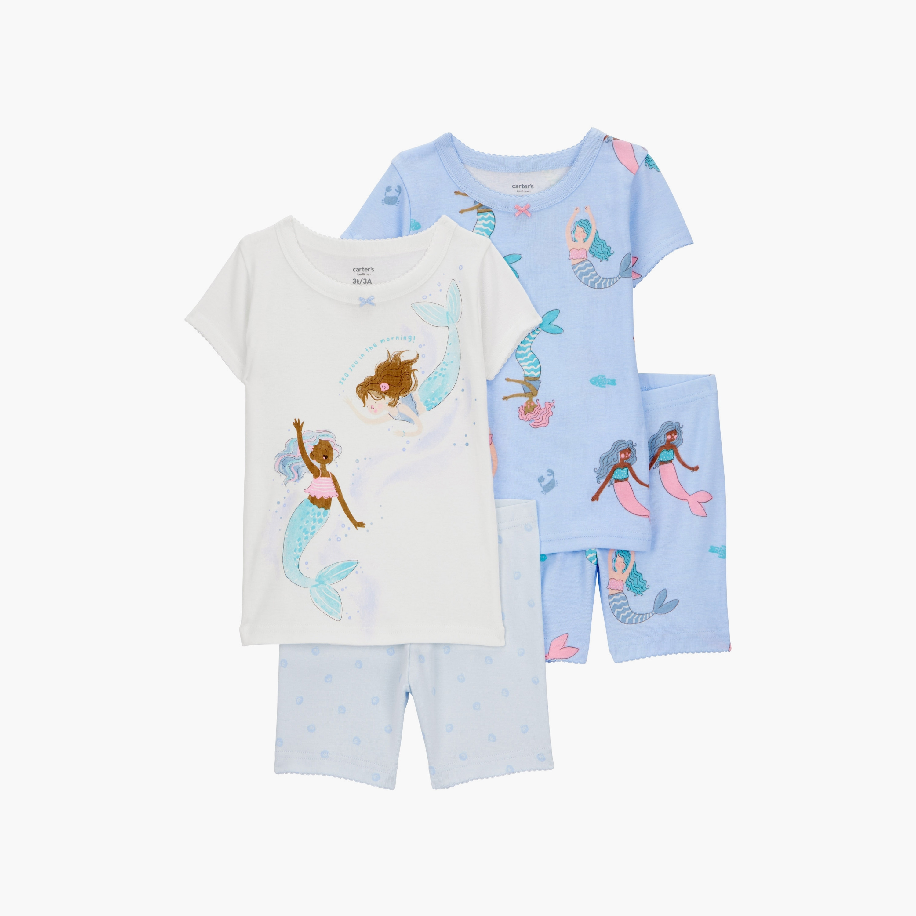 Carter's 2-Piece Mermaid Printed Short Sleeves T-Shirts with 2-Piece Shorts-baby-girls-clothing-nightwear-pyjamasets-image-1
