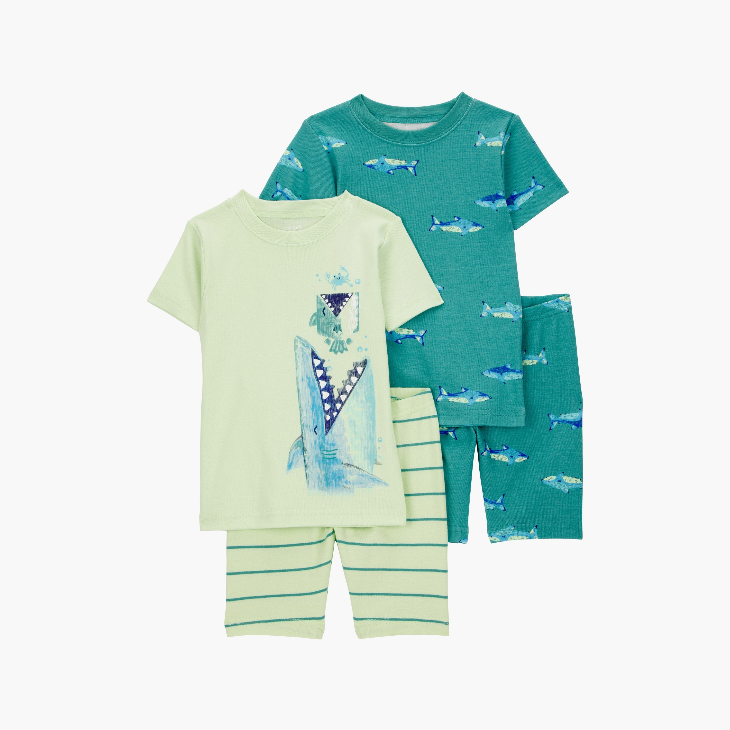 Carter's 2-Piece Shark Printed Short Sleeves T-Shirts with 2-Piece Shorts-baby-boys-clothing-nightwear-pyjamasets-image-1
