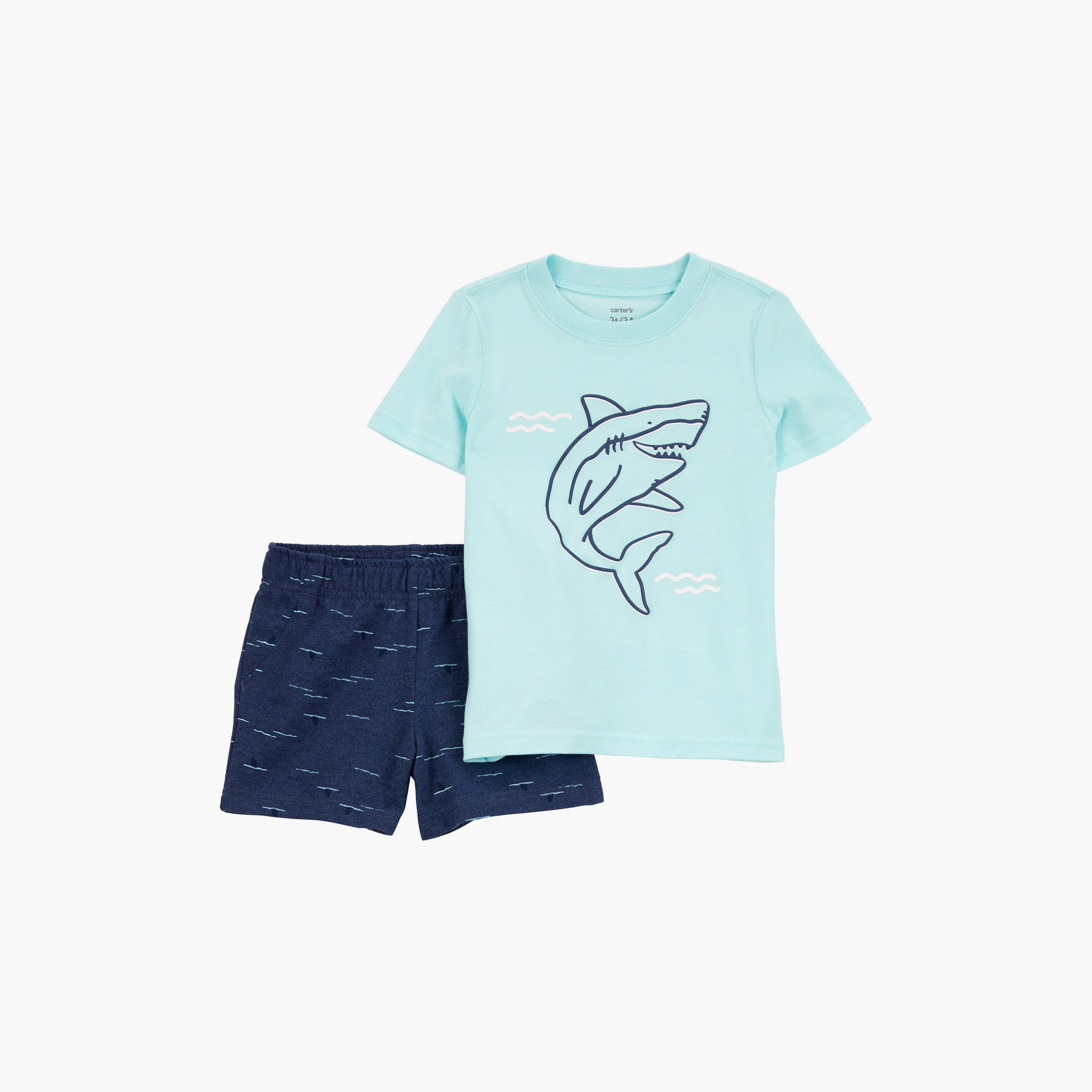 تي شيرت مكون من قطعتين بطبعة سمكة قرش وأكمام قصيرة مع شورت من كارترز-baby-boys-clothing-setsandcoords-image-1