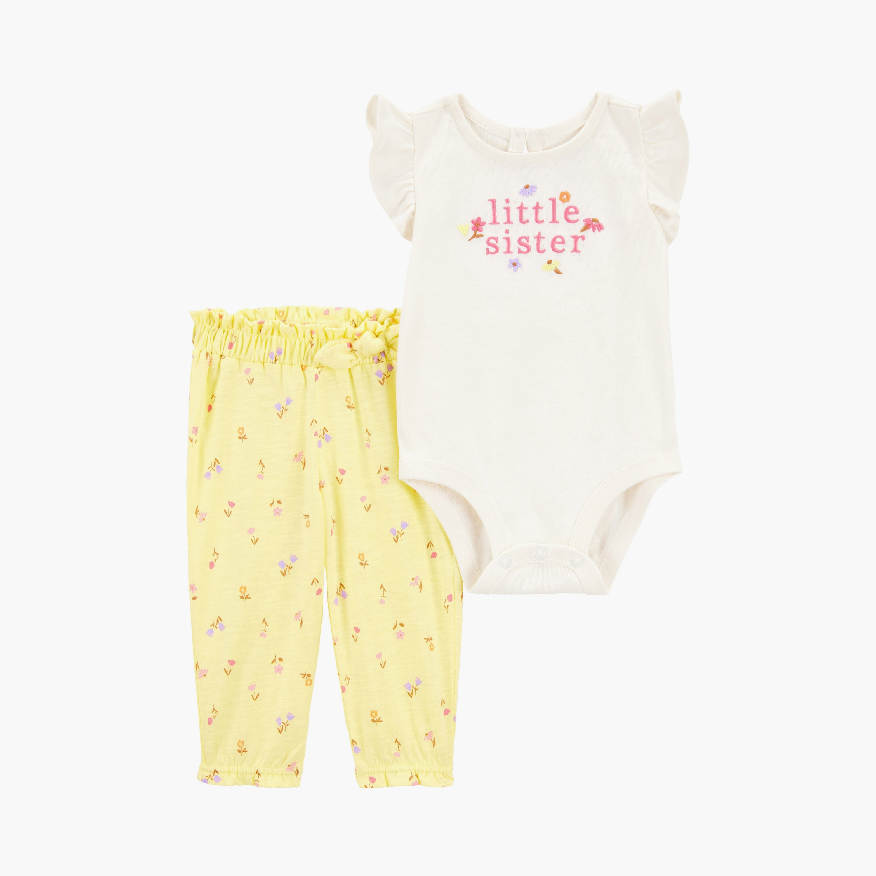 بودي سوت مكونة من قطعتين بطبعة زهور وأكمام قصيرة مع بنطال ضيق من كارترز-baby-girls-clothing-setsandcoords-image-1