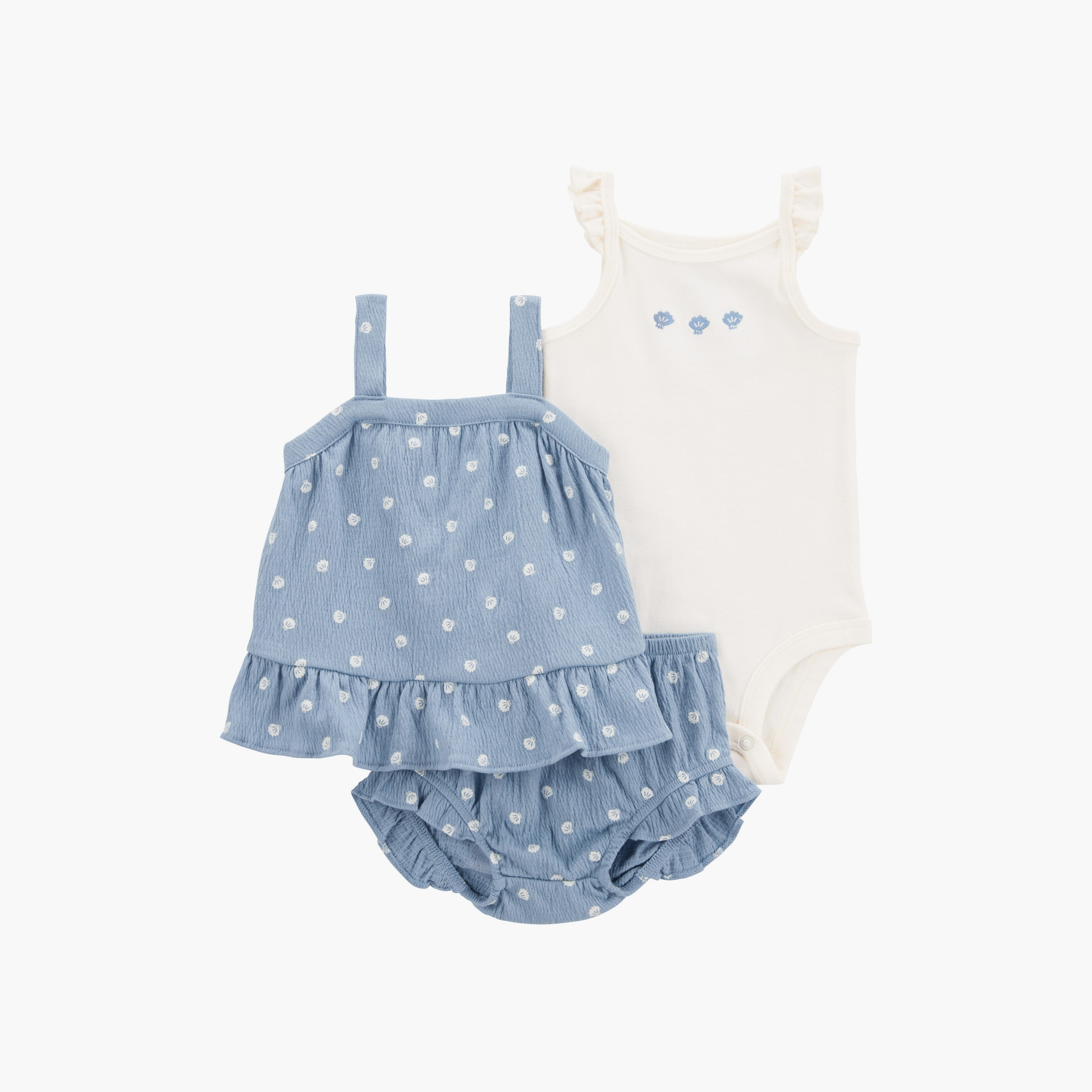 فستان بطبعة صدفة بأكمام قصيرة، بودي سوت مع شورت من كارترز-baby-girls-clothing-setsandcoords-image-1
