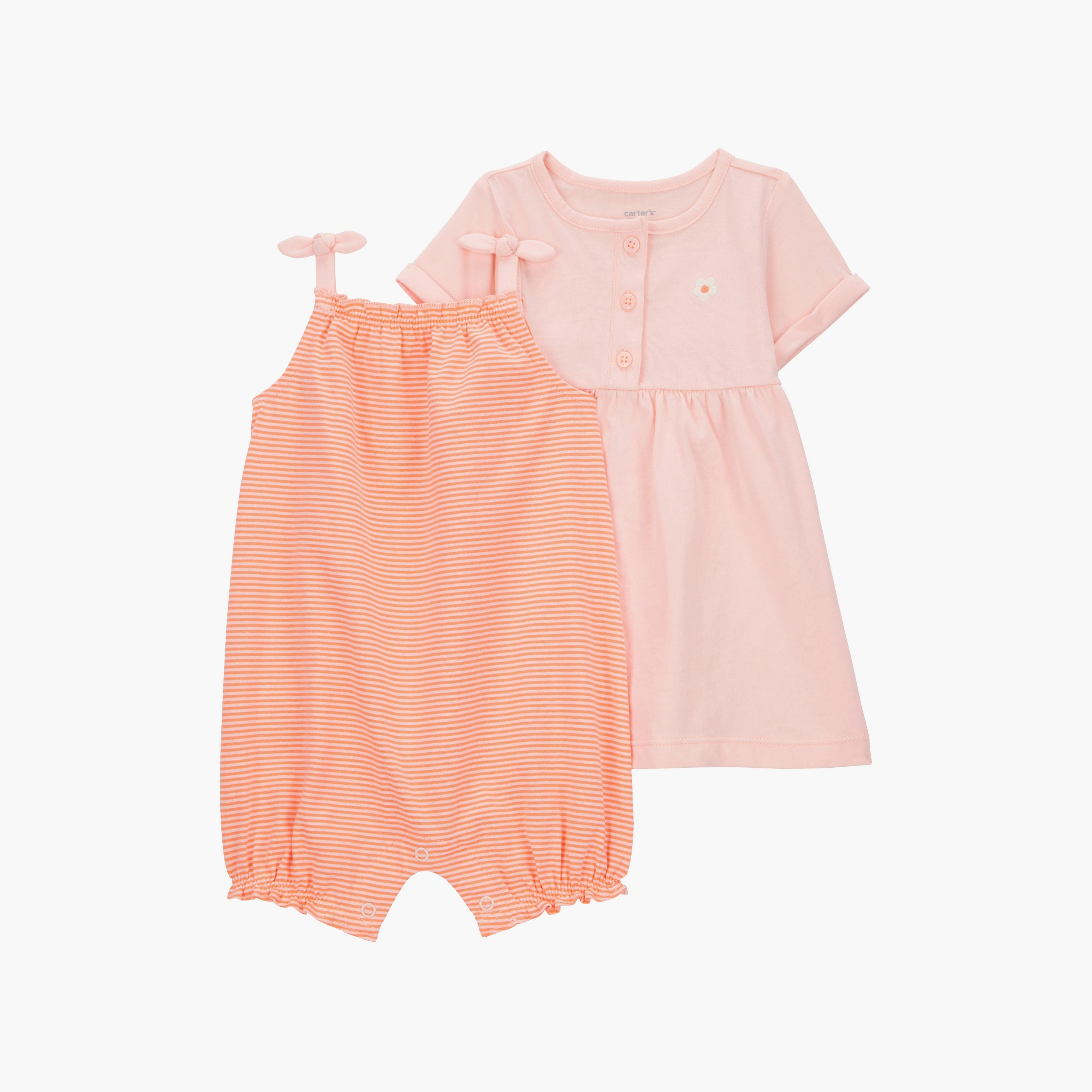 فستان المخطط بأكمام قصيرة، مكون من 3 قطع، ورومبير مع غطاء حفاضات من كارترز-baby-girls-clothing-setsandcoords-image-1