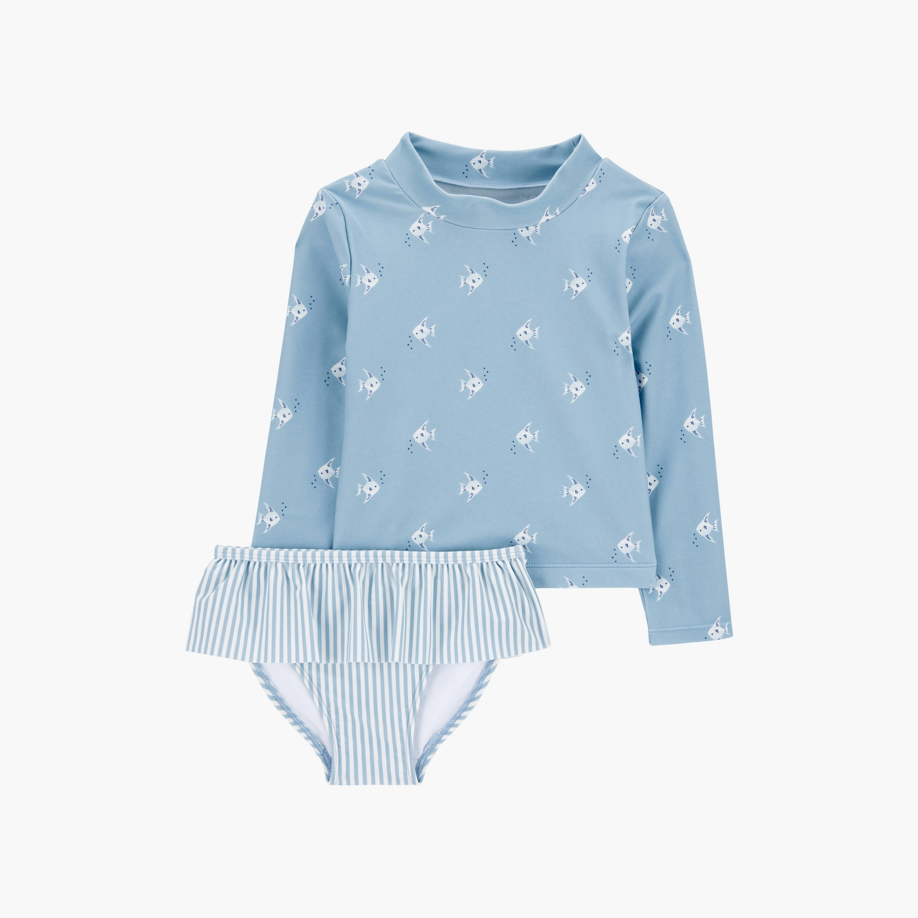 تي شيرت مكون من قطعتين بطبعة سمكة بأكمام طويلة مع شورت من كارترز-baby-girls-clothing-swimwear-image-1