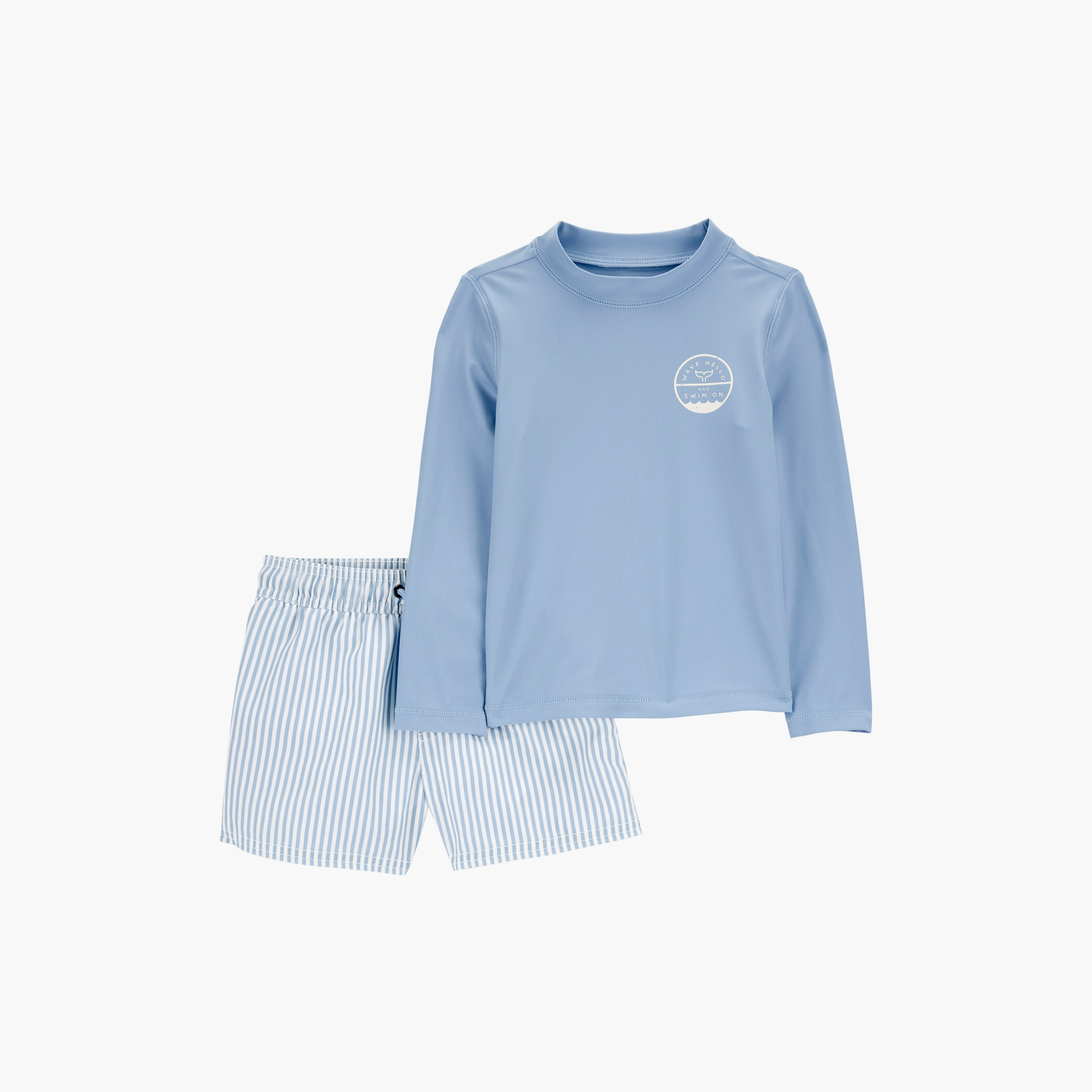 تي شيرت مخطط بأكمام طويلة مكون من قطعتين مع شورت من كارترز-baby-boys-clothing-swimwear-image-1
