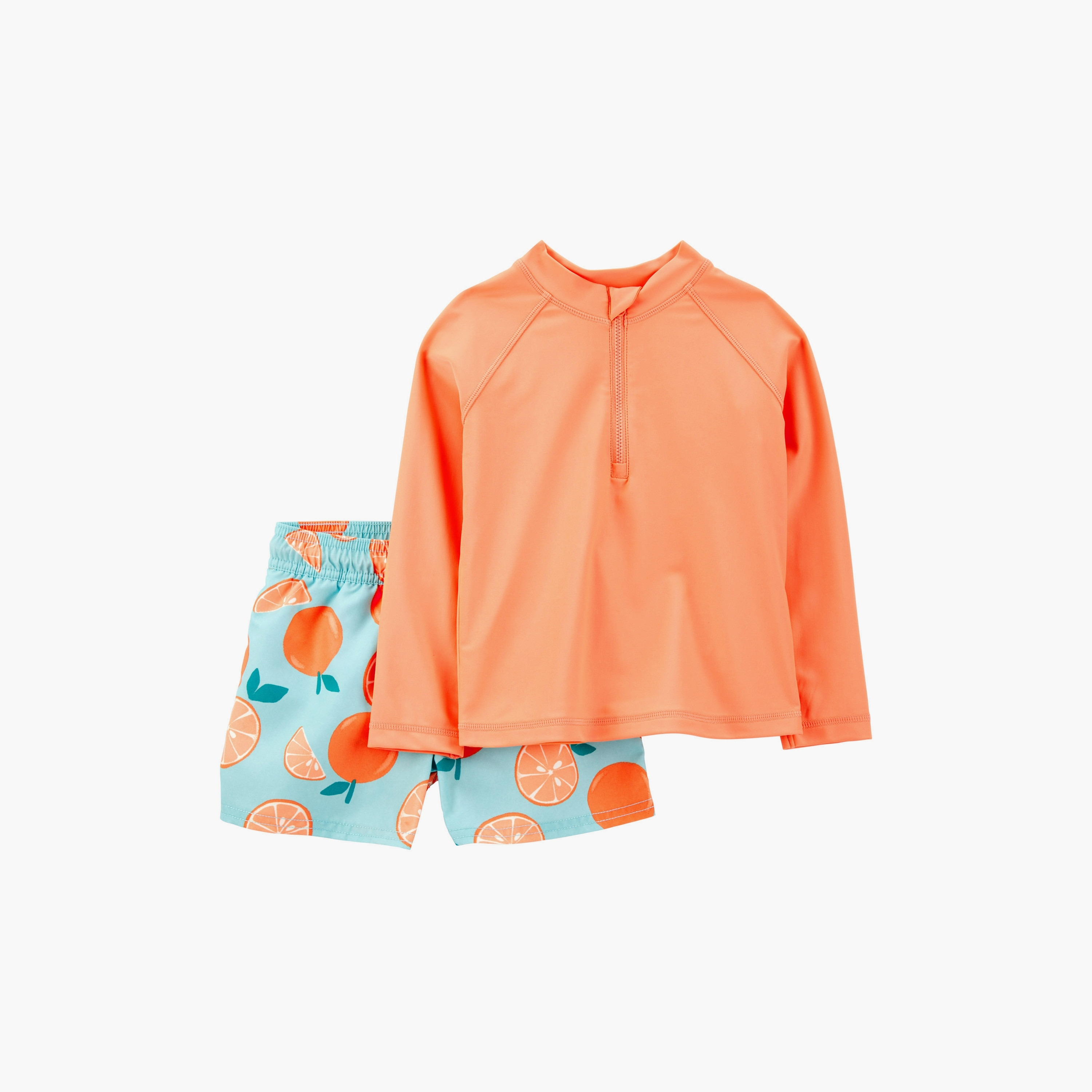 تي شيرت مكون من قطعتين مطبوع باللون البرتقالي بأكمام طويلة مع شورت من كارترز-baby-boys-clothing-swimwear-image-1