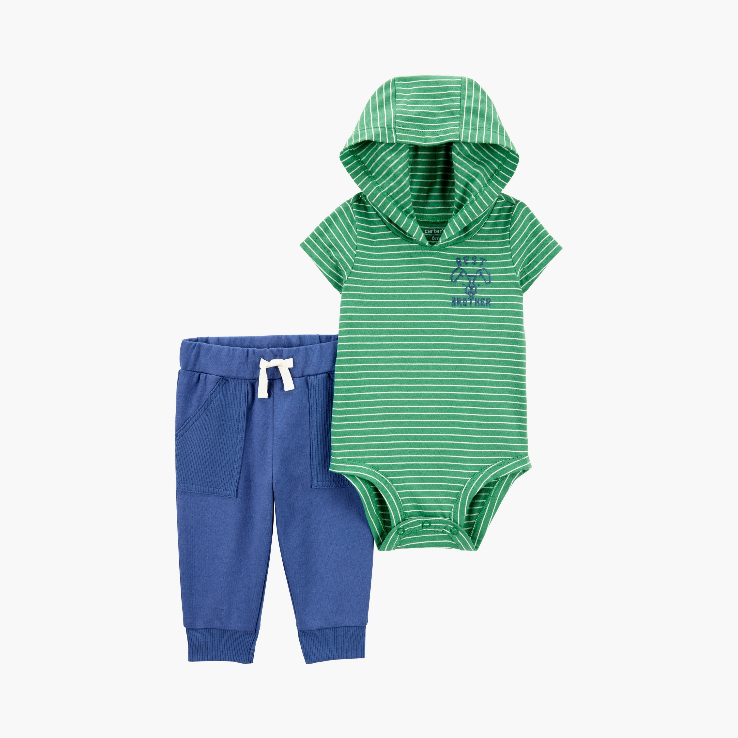 بدلة مكونة من قطعتين بخطوط وأكمام قصيرة مع بنطال ركض من كارترز-baby-boys-clothing-setsandcoords-image-1