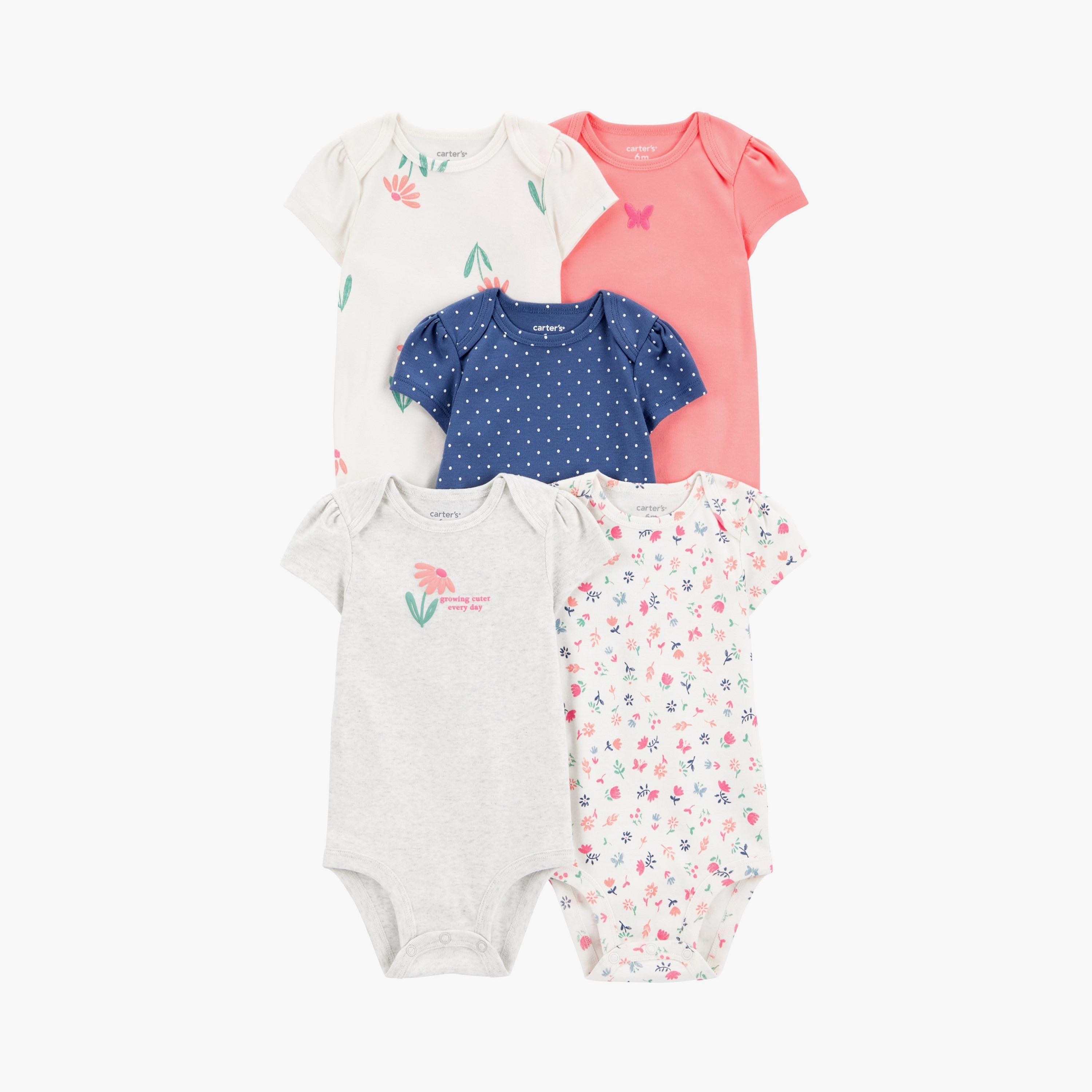 بودي سوت مكونة من 5 قطع مزينة بالزهور بأكمام قصيرة من كارترز-baby-girls-clothing-bodysuits-image-1