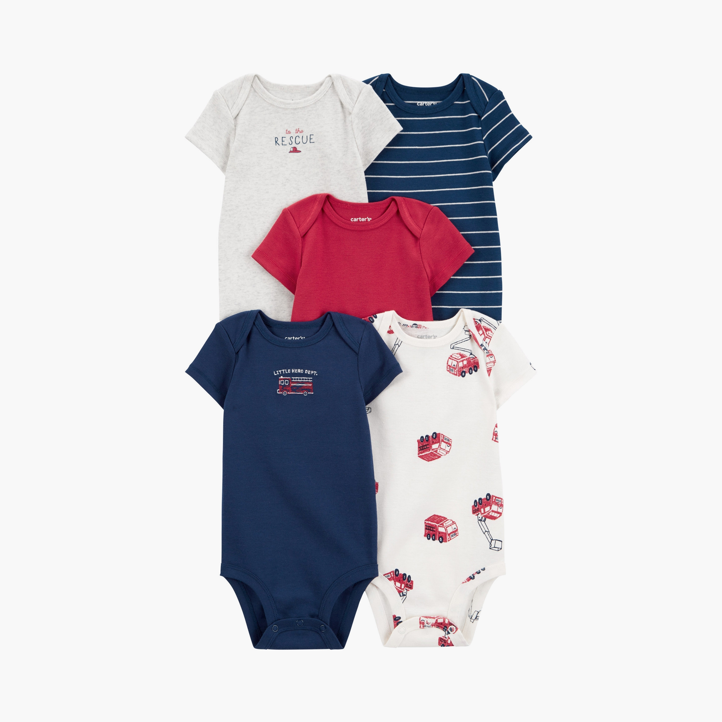 بودي سوت مكونة من 5 قطع بطبعة شاحنة إطفاء بأكمام قصيرة من كارترز-baby-boys-clothing-multipacks-image-1