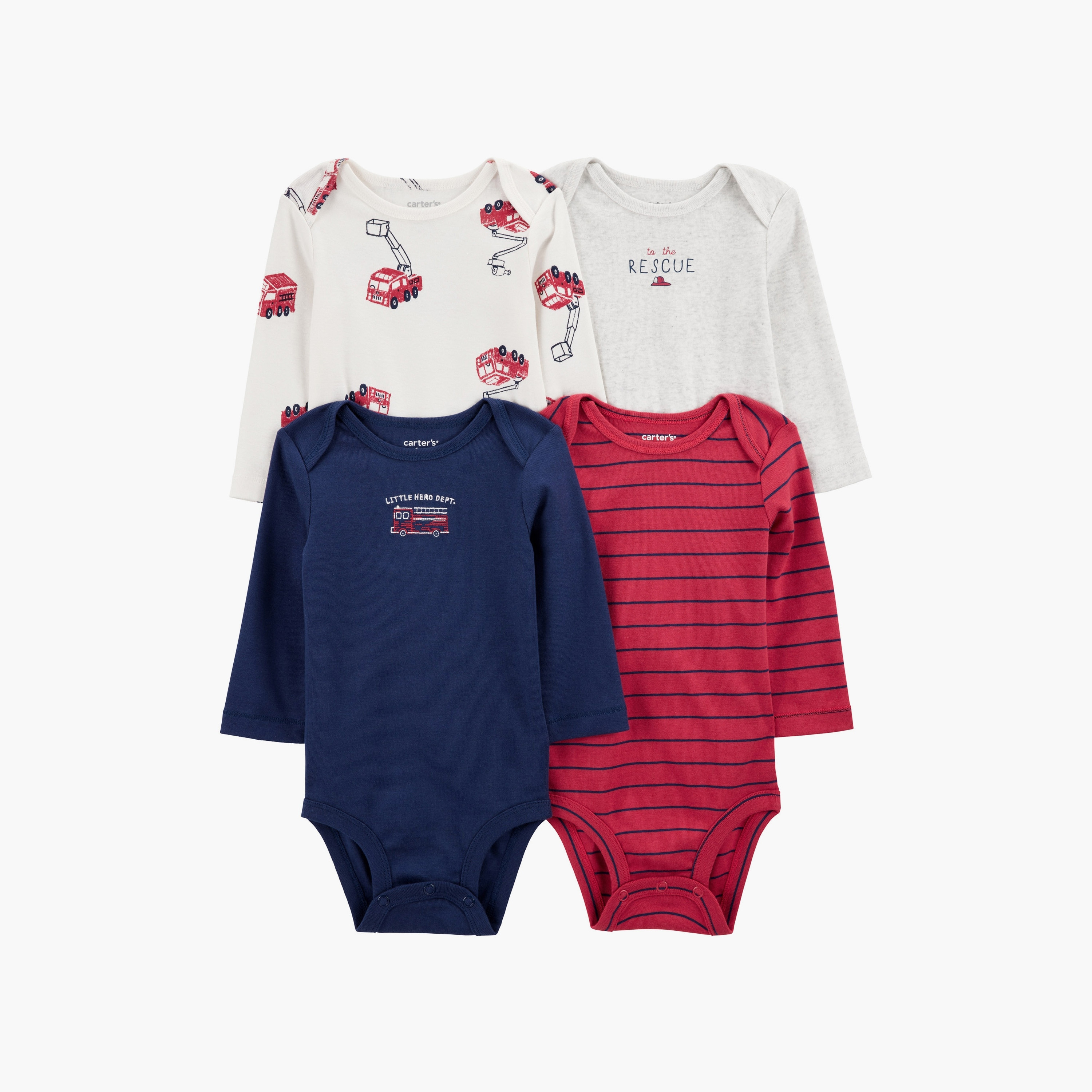 بودي سوت مكونة من 4 قطع بطبعة شاحنة إطفاء بأكمام قصيرة من كارترز-baby-boys-clothing-multipacks-image-1