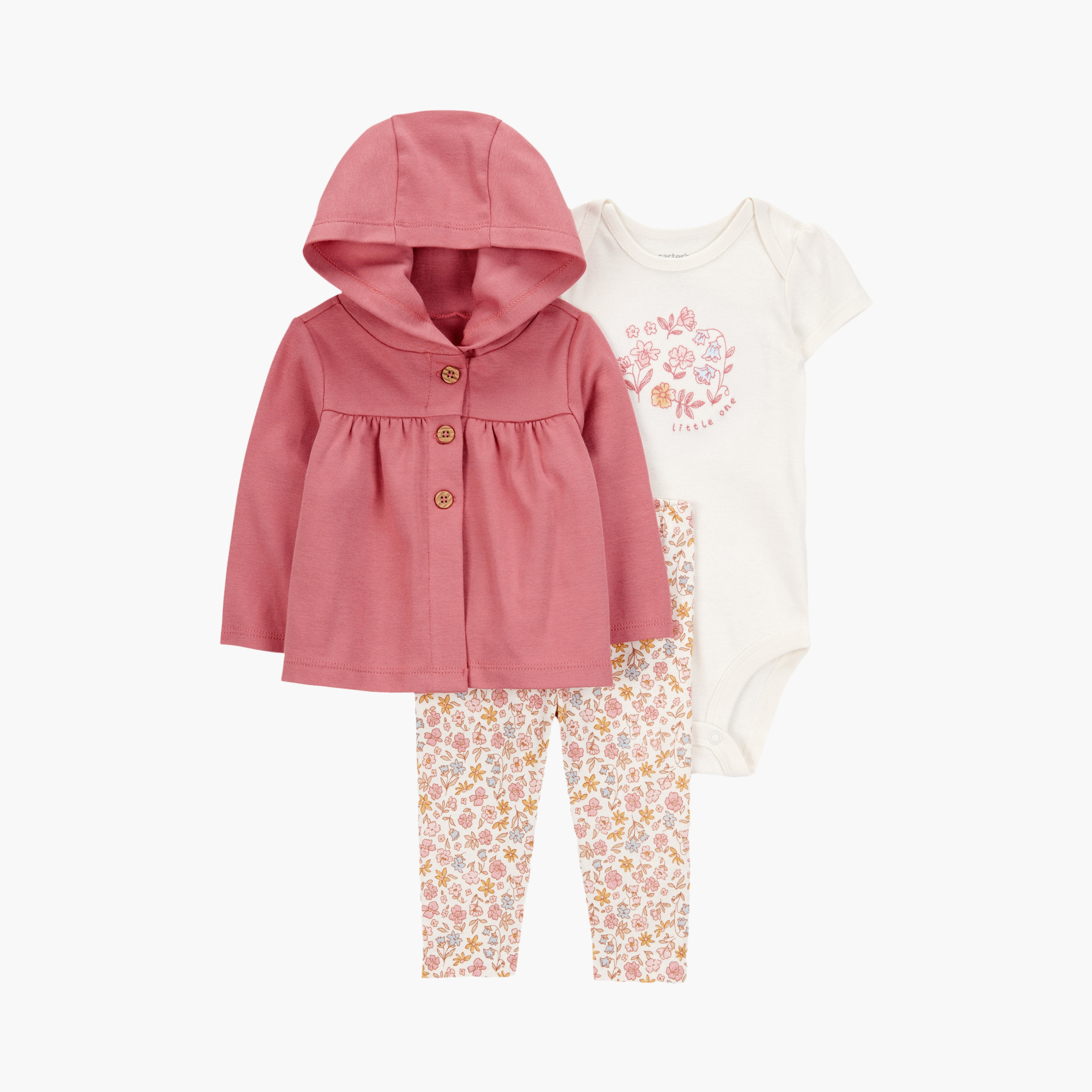 طقم مكون من بودي سوت بطبعة زهور وكارديجان بغطاء رأس 3 قطع من كارترز-baby-girls-clothing-setsandcoords-image-1