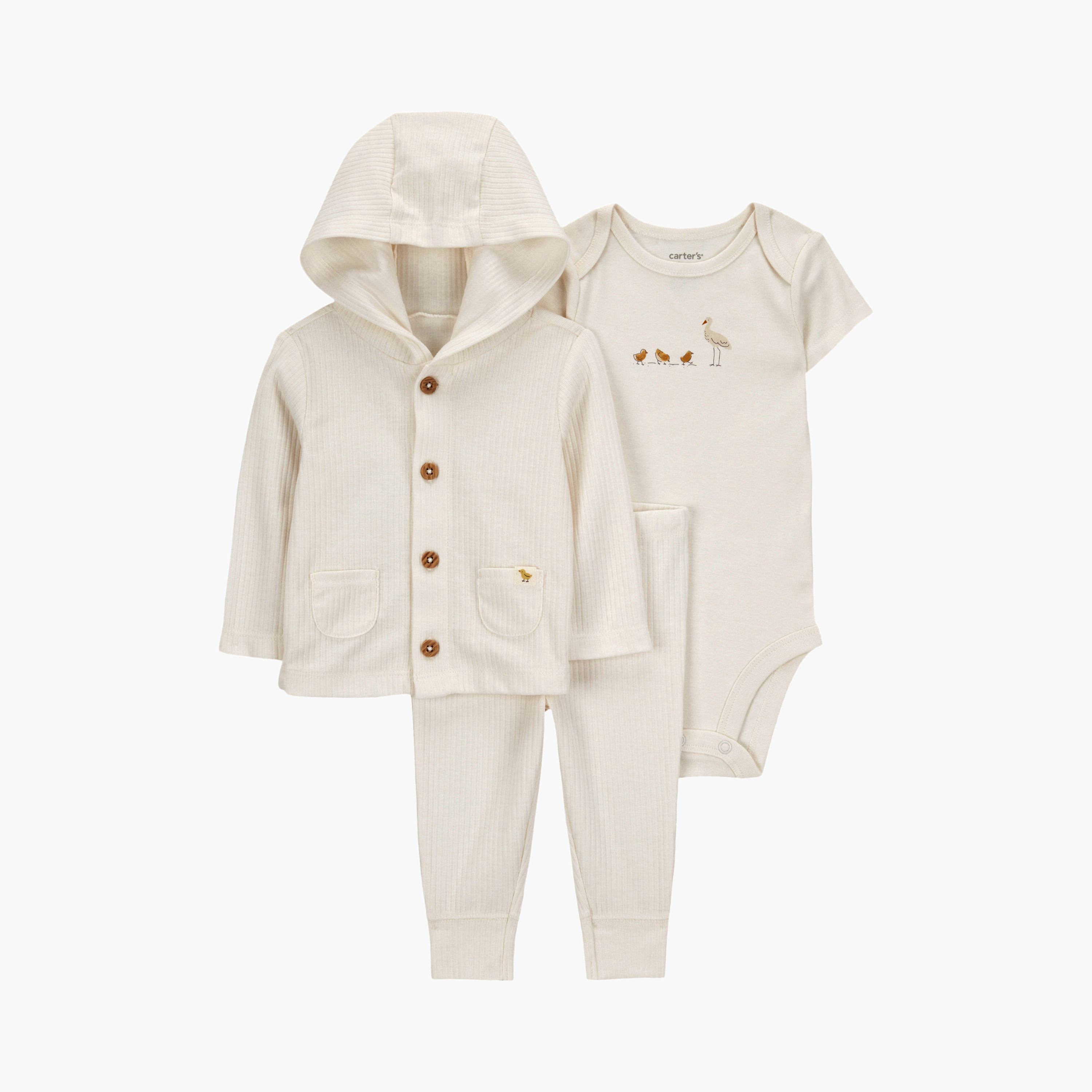طقم مكون من بودي سوت بطبعة صوص وكارديجان بغطاء رأس 3 قطع من كارترز-baby-girls-clothing-setsandcoords-image-1