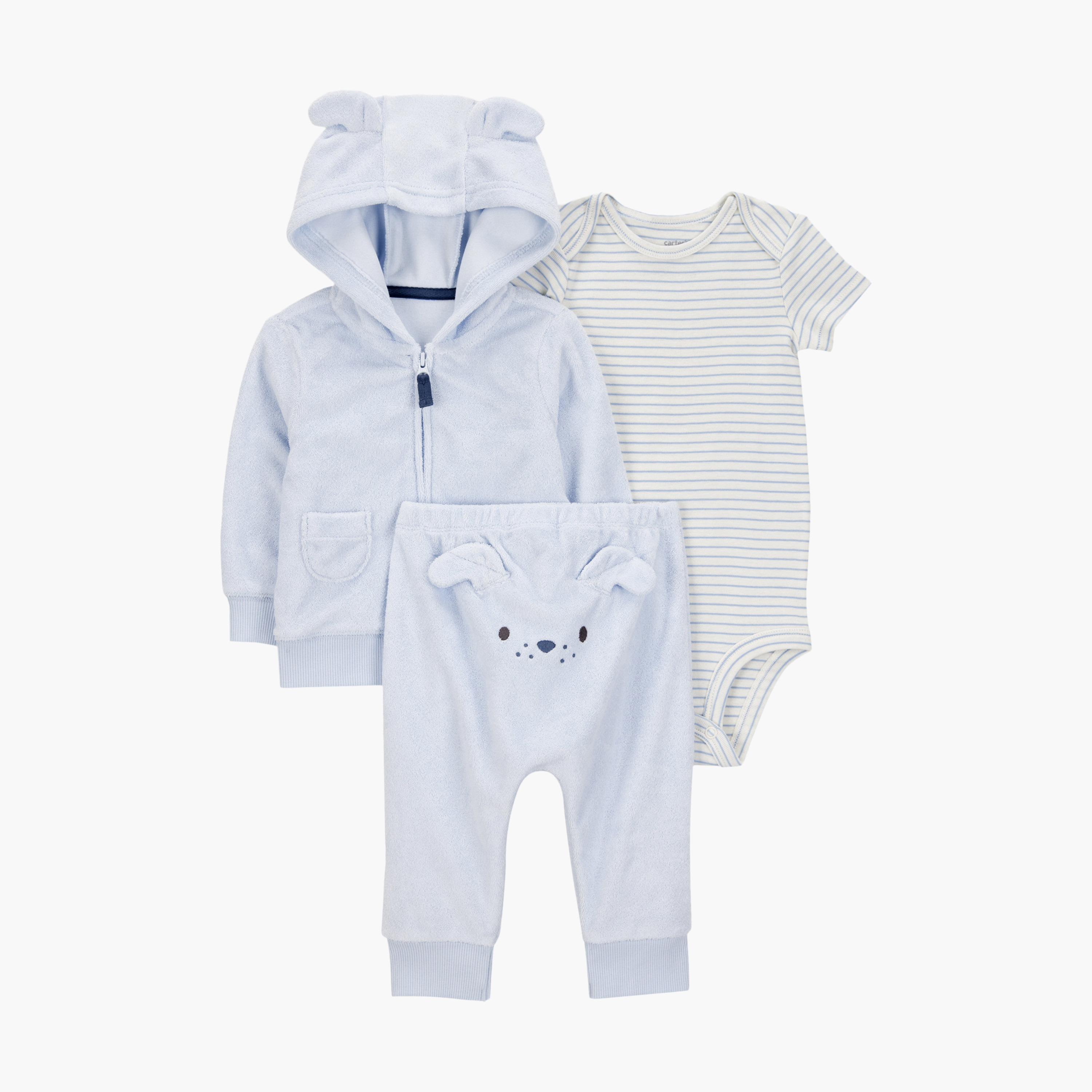 طقم مكون من بودي سوت مخطط وكارديجان بغطاء رأس 3 قطع من كارترز-baby-boys-clothing-setsandcoords-image-1