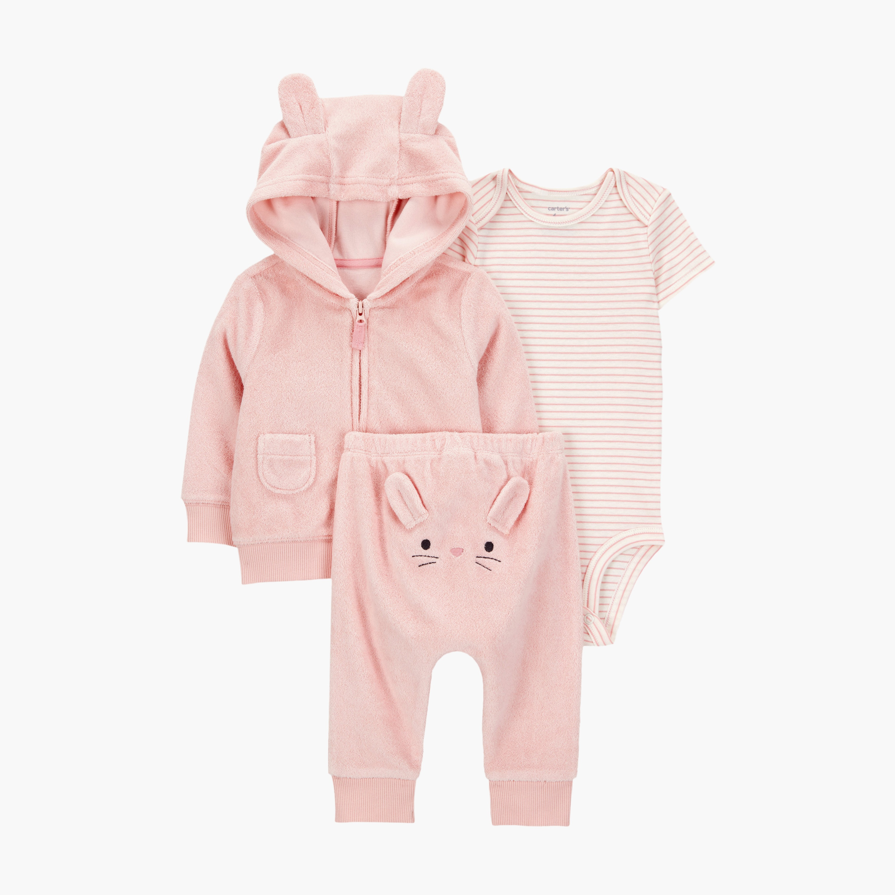 طقم مكون من بودي سوت مخطط وكارديجان أرنب بغطاء رأس 3 قطع من كارترز-baby-girls-clothing-setsandcoords-image-1