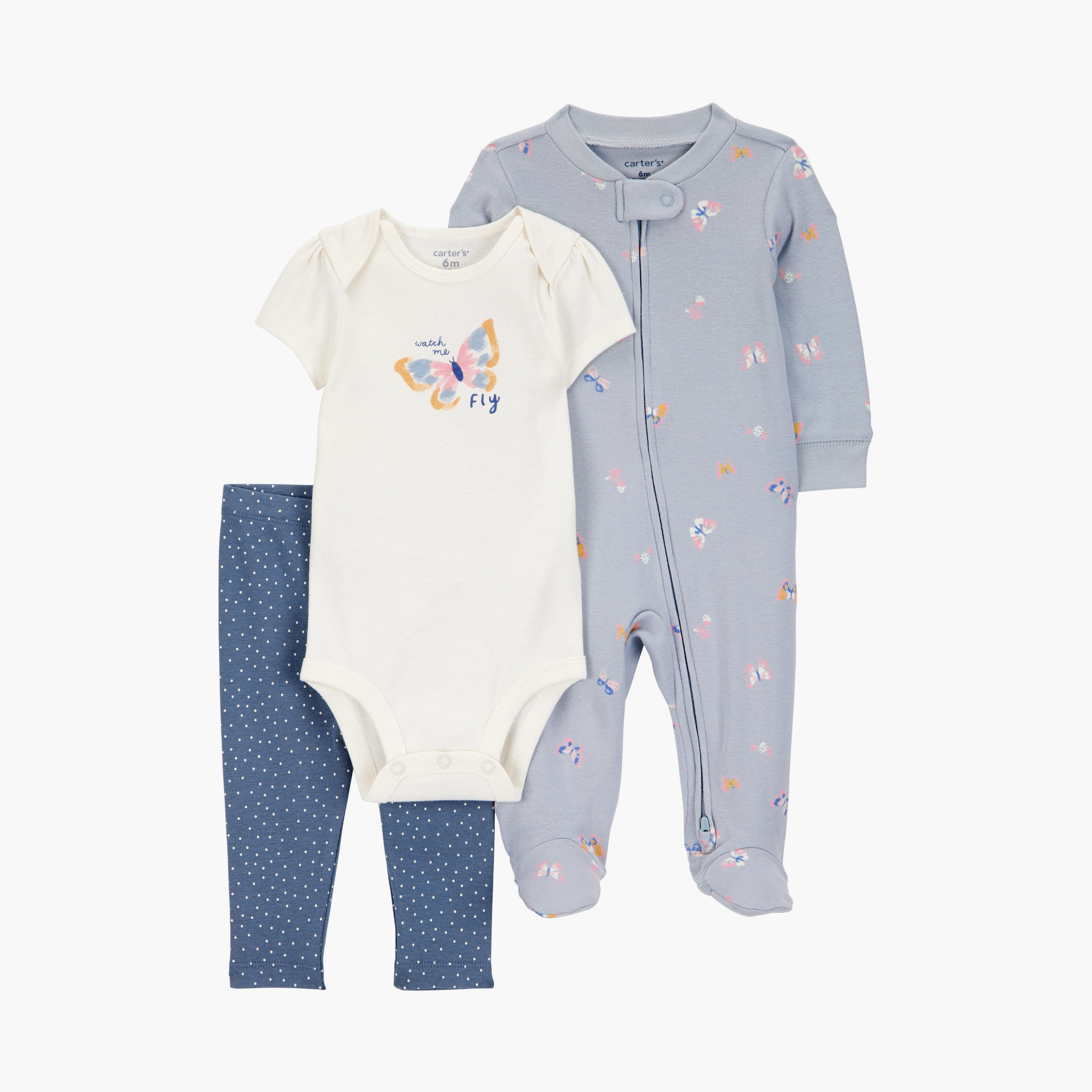 طقم متعدد القطع بطبعة فراشة مكون من 3 قطع من كارترز-baby-girls-clothing-setsandcoords-image-1