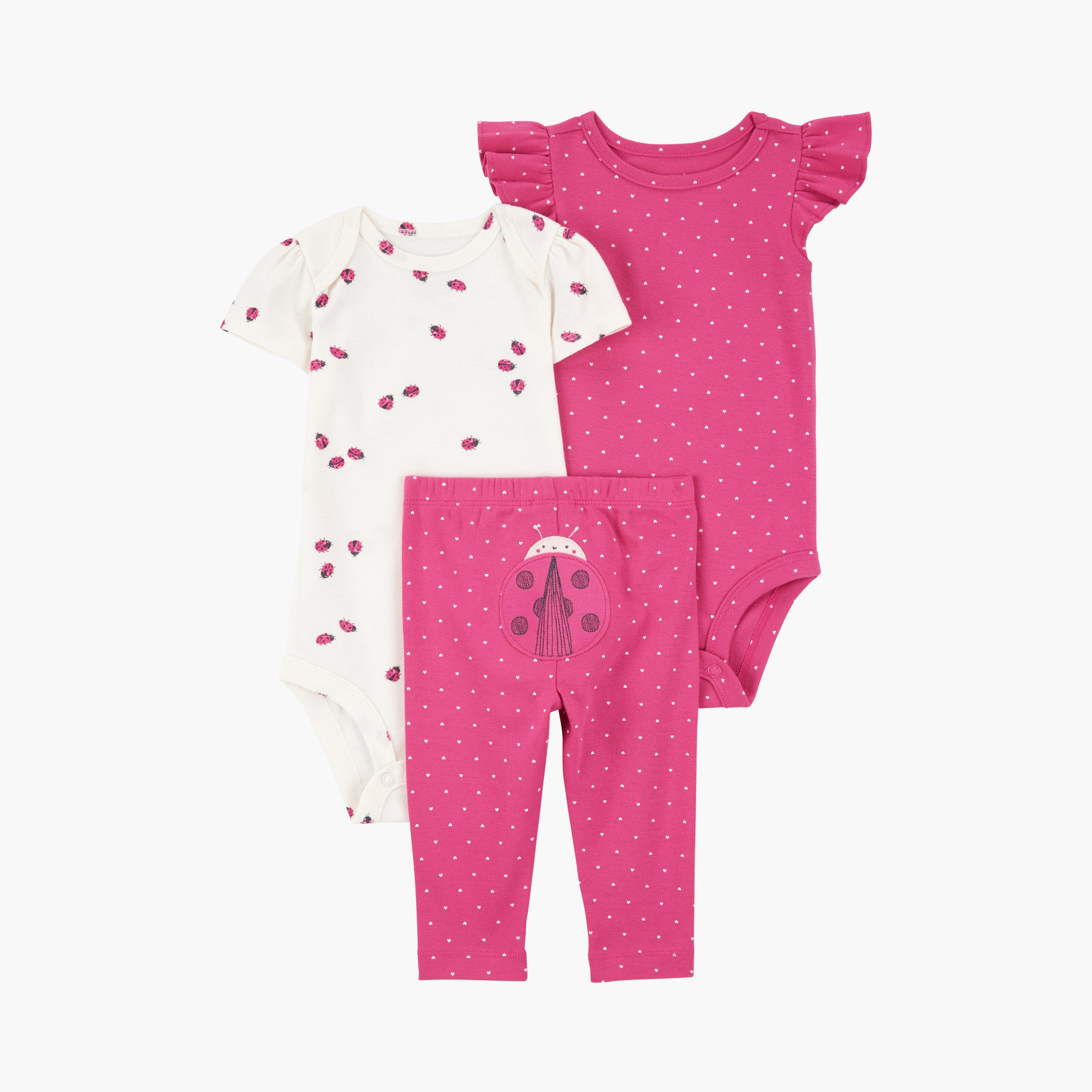 طقم مكون من بودي سوت أكمام قصيرة بطبعة حشرات وبنطلون 3 قطع من كارترز-baby-girls-clothing-setsandcoords-image-1
