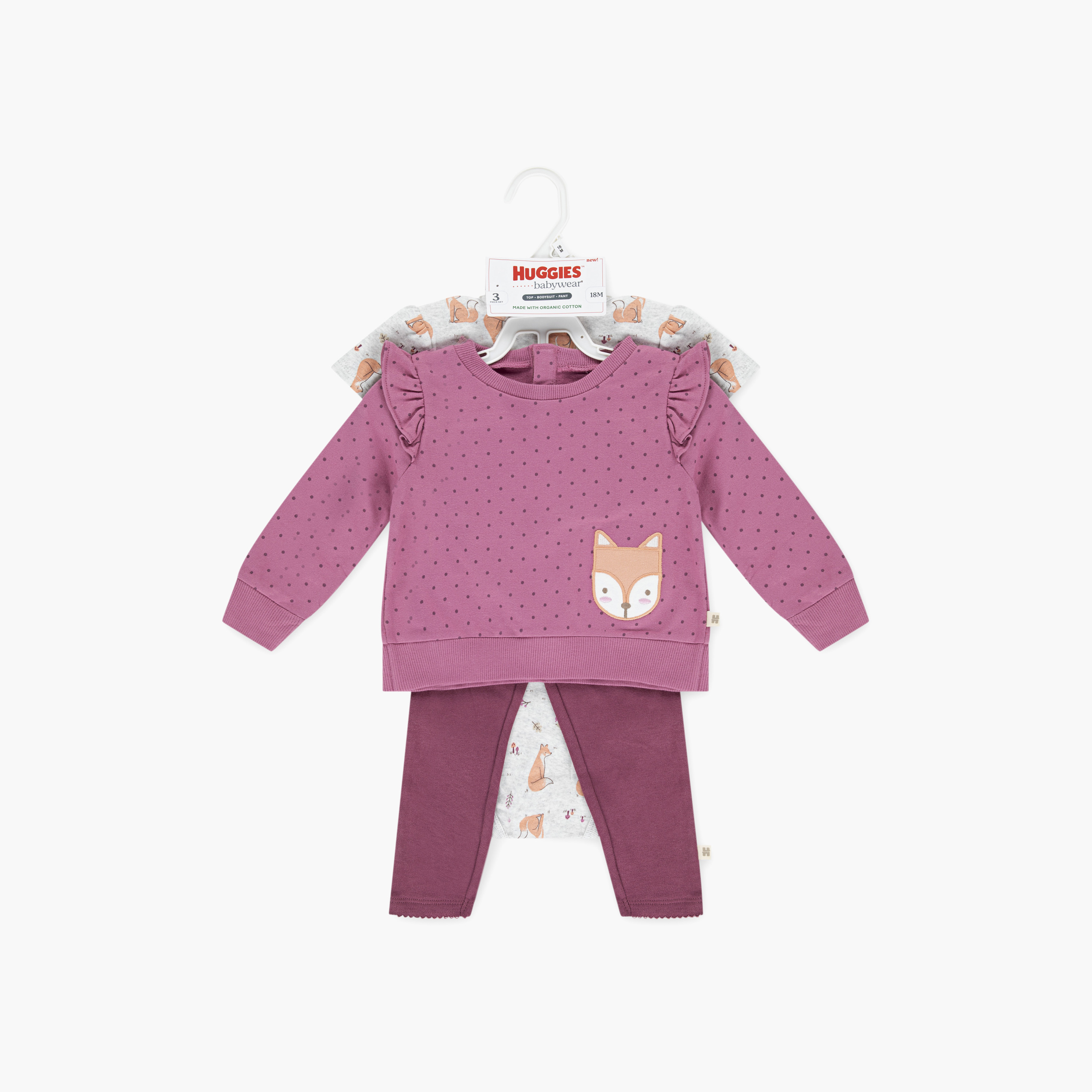 Huggies Printed Long Sleeves Bodysuit, Top with Pants-baby-girls-clothing-setsandcoords-image-3
