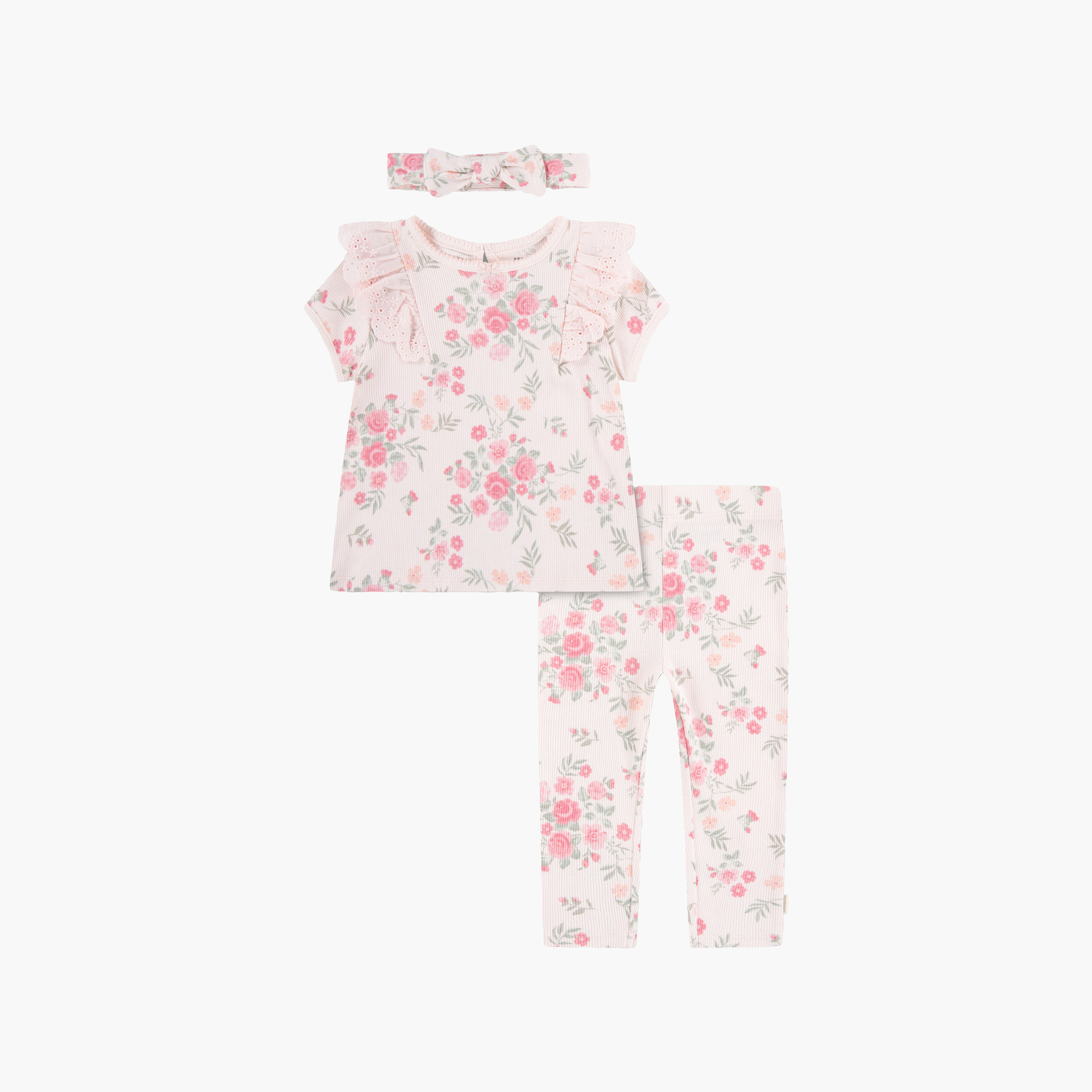 Huggies Short Sleeves Floral Top & Leggings Set with Headband-girls-clothing-setsandcoords-image-1